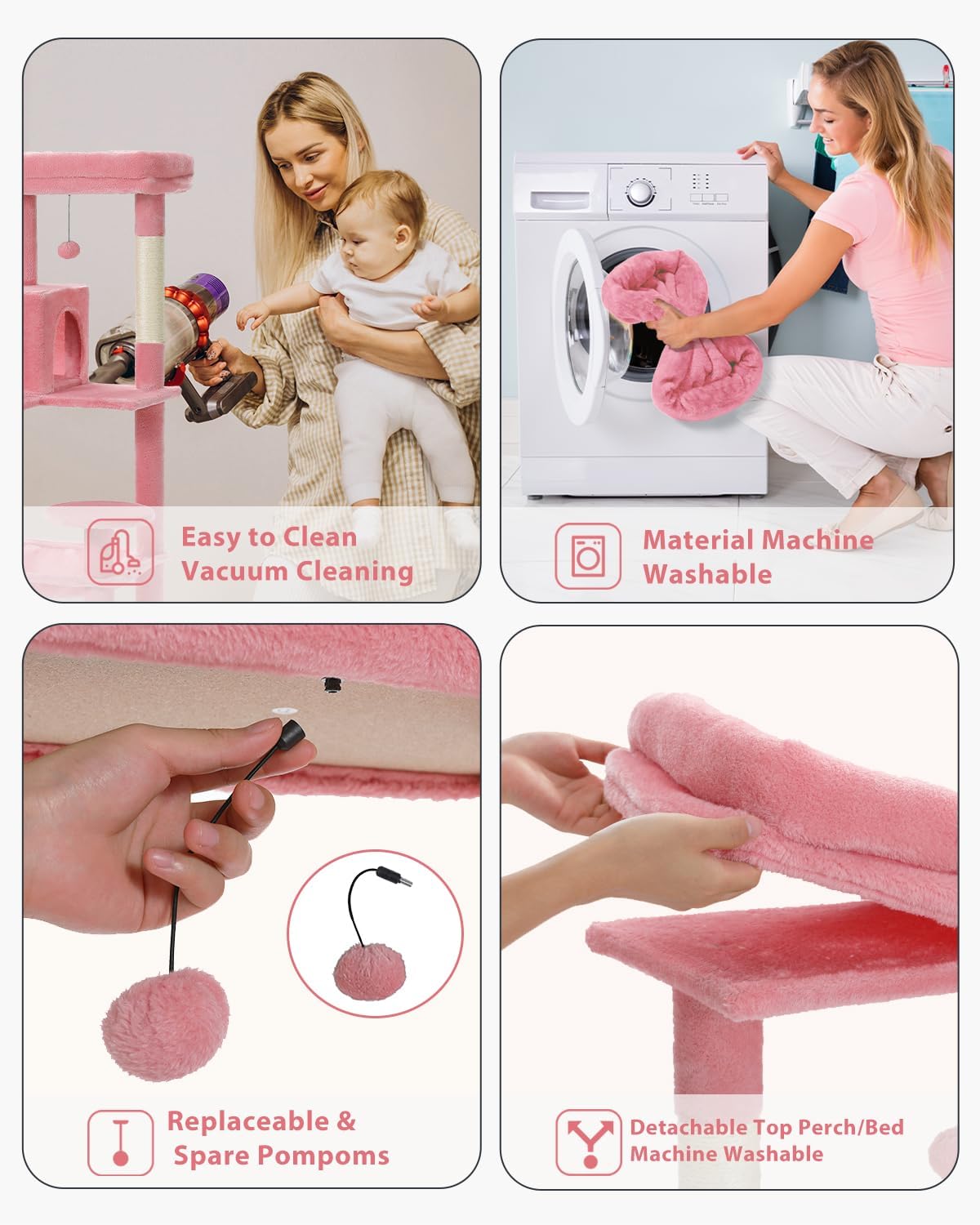 Cat Tree for Large Cats with Metal Plush Big Hammock, 56.3" Cat Tower for Indoor Cats with 2 Door Condo House, 6-Tier Cat Shelves with Scratching Posts and Large Top Perch, Pink