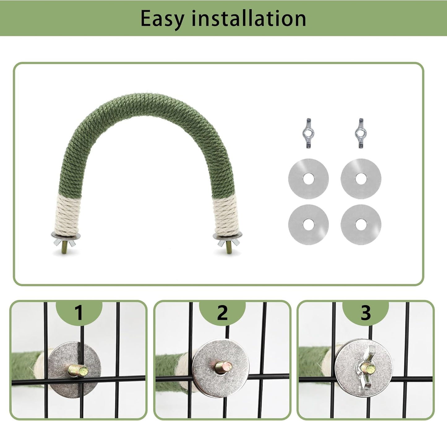 U Shape Hemp Rope Green Wood Parrot Perches for Macaws, Cockatiels, Conures, Finches - Bird Training Educational Stand Toys (Medium-1 Pack)