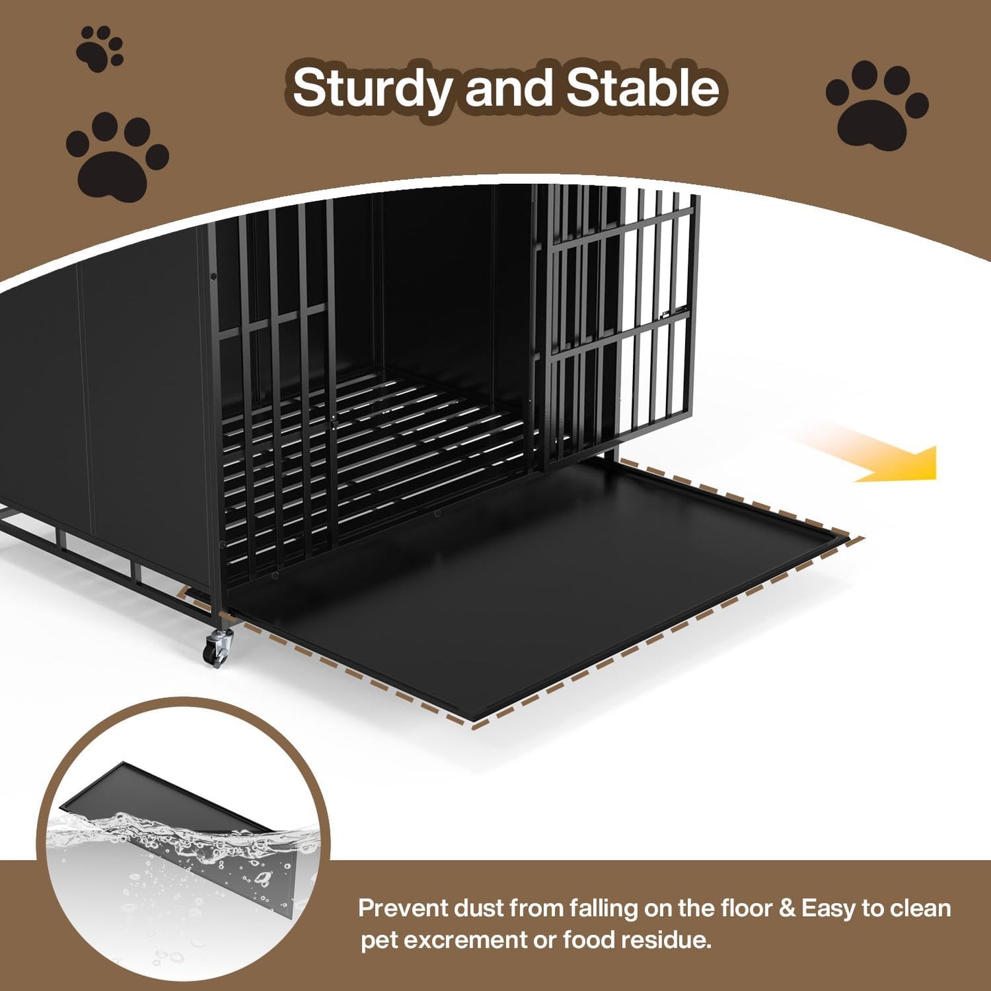 LEMBERI 48/42 inch Heavy Duty Indestructible Dog Crate, High Anxiety Extra Large Dog Cage for Large Dogs, XL Steel Escape Proof Dog Kennel with Wheels and Removable Tray