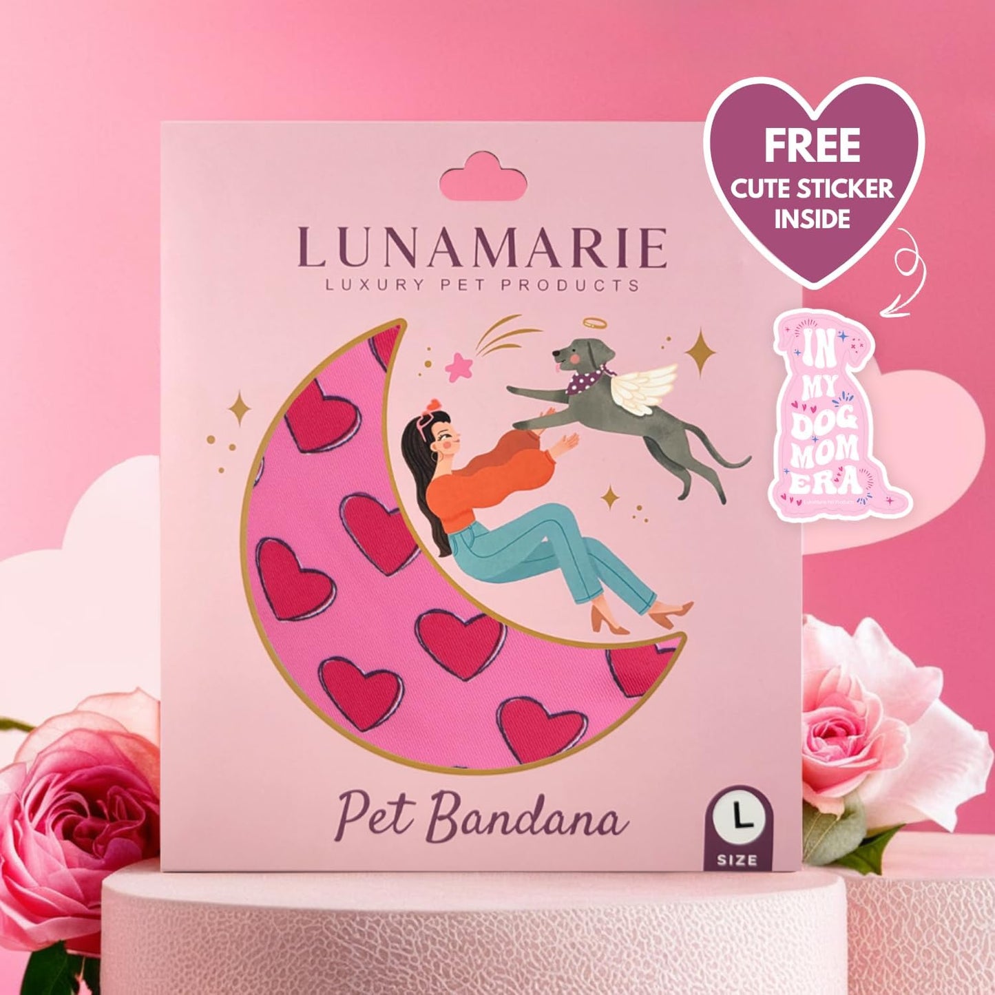 LunaMarie - Luxury Pet Birthday Bandanas -Premium & Silky Poly Fabric | 100% Handmade | Custom Shape Dual Layered (Jennifer, Medium)