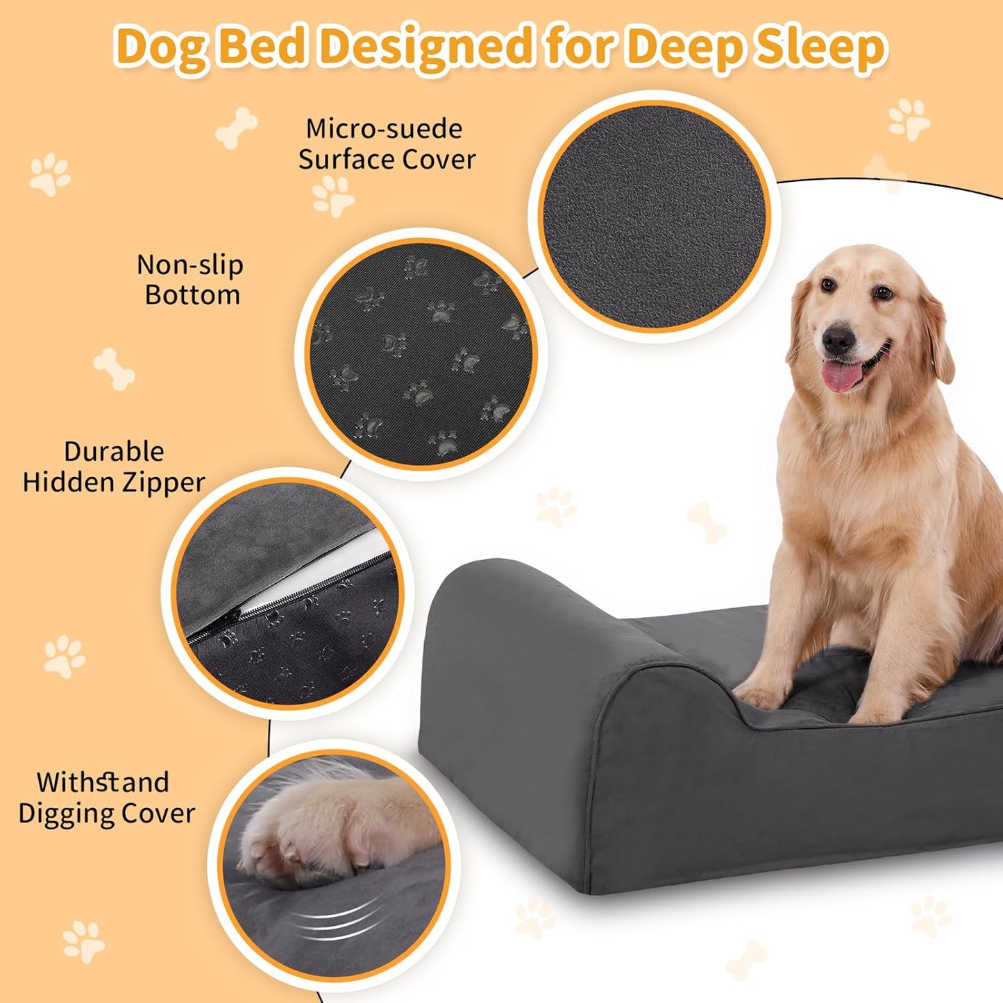 Large Orthopedic Dog Bed, 7" Memory Foam with Waterproof Liner, Chew Resistant Microsuede Cover, Removable and Washable, for Indoor, Outdoor, and Car Use, Nonskid Base, 60"x48" XXL Grey