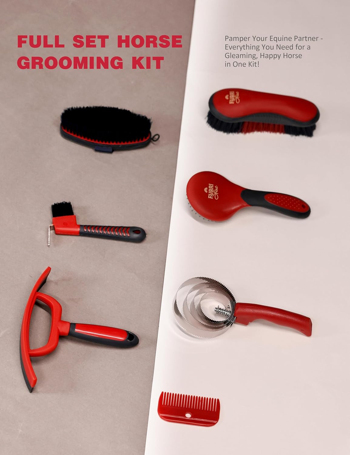 9PCS Horse Grooming Kit Curry Comb Sweat Scraper Horse Bathing Supplies Grooming Tools with Storage Bag Shadowberry