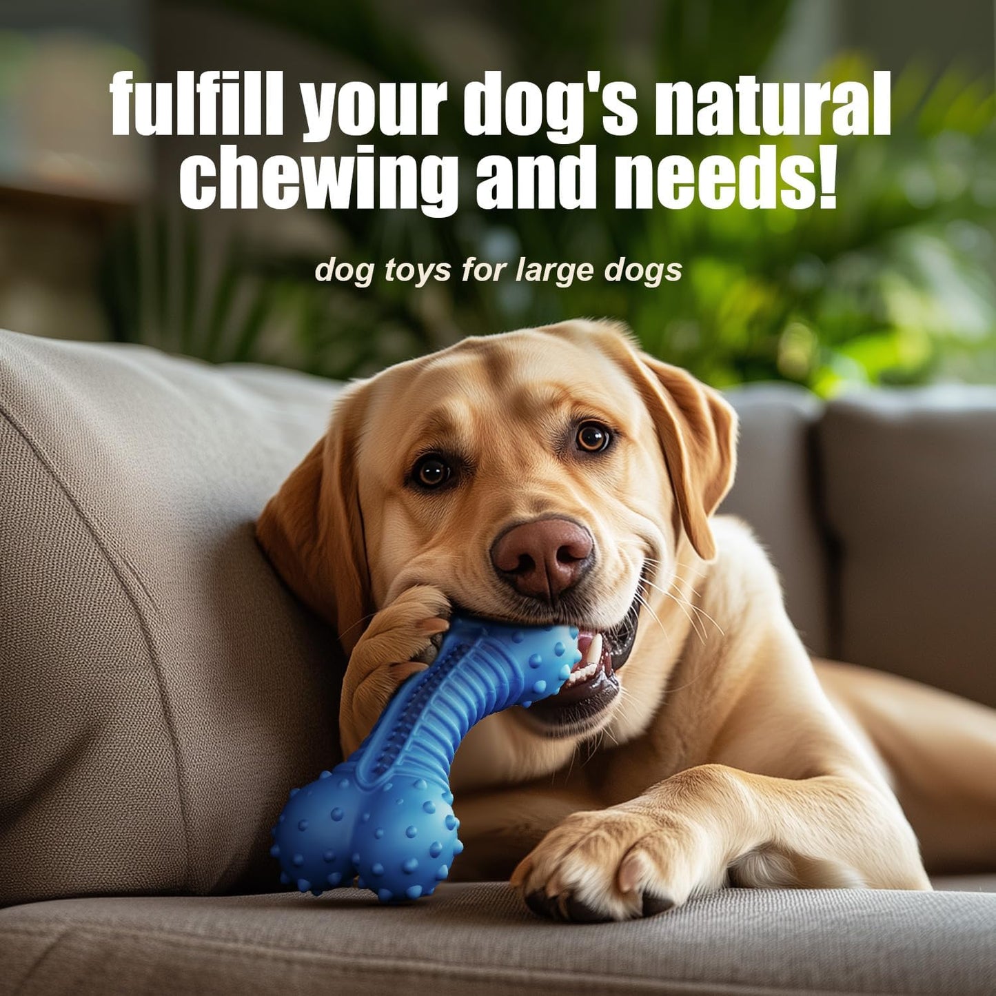 Dog Toys for Aggressive Chewers, Chew Toys for Medium Large Dogs, Durable Natural Rubber Toys with Bacon Flavor, Indestructible Dog Toy,Blue