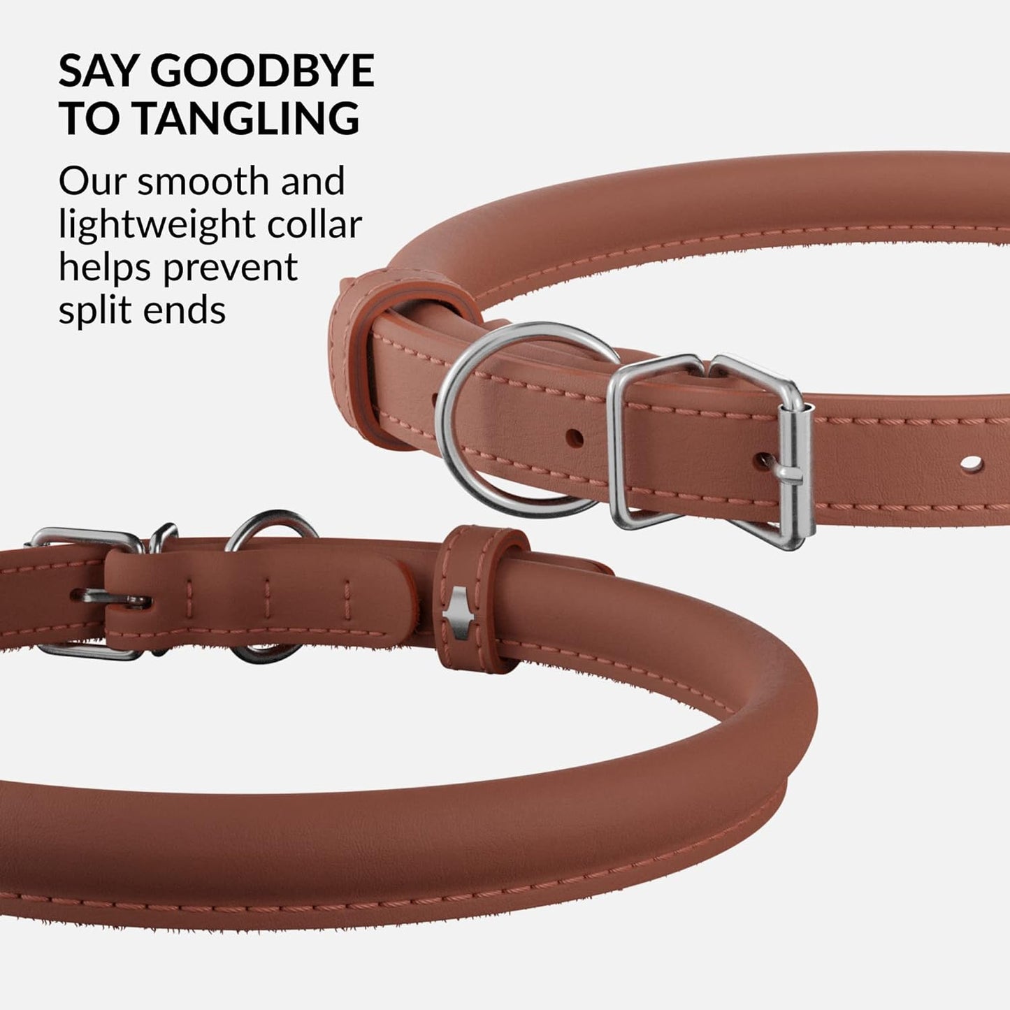 CollarDirect Rolled Leather Dog Collar, Soft Padded Round Puppy Collar, Handmade Genuine Leather Collar Dog Small Large Cat Collars 13 Colors (8-11 Inch, Cinnamon Smooth)