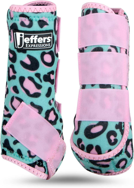 Jeffers Expression Protective Horse Boots 1 Pair, Party Cheetah, Large - Safe Neoprene Leg Guards, Comfortable Fit, Durable Strap Closures, Front & Hind Support, Accessories for Travel & Riding