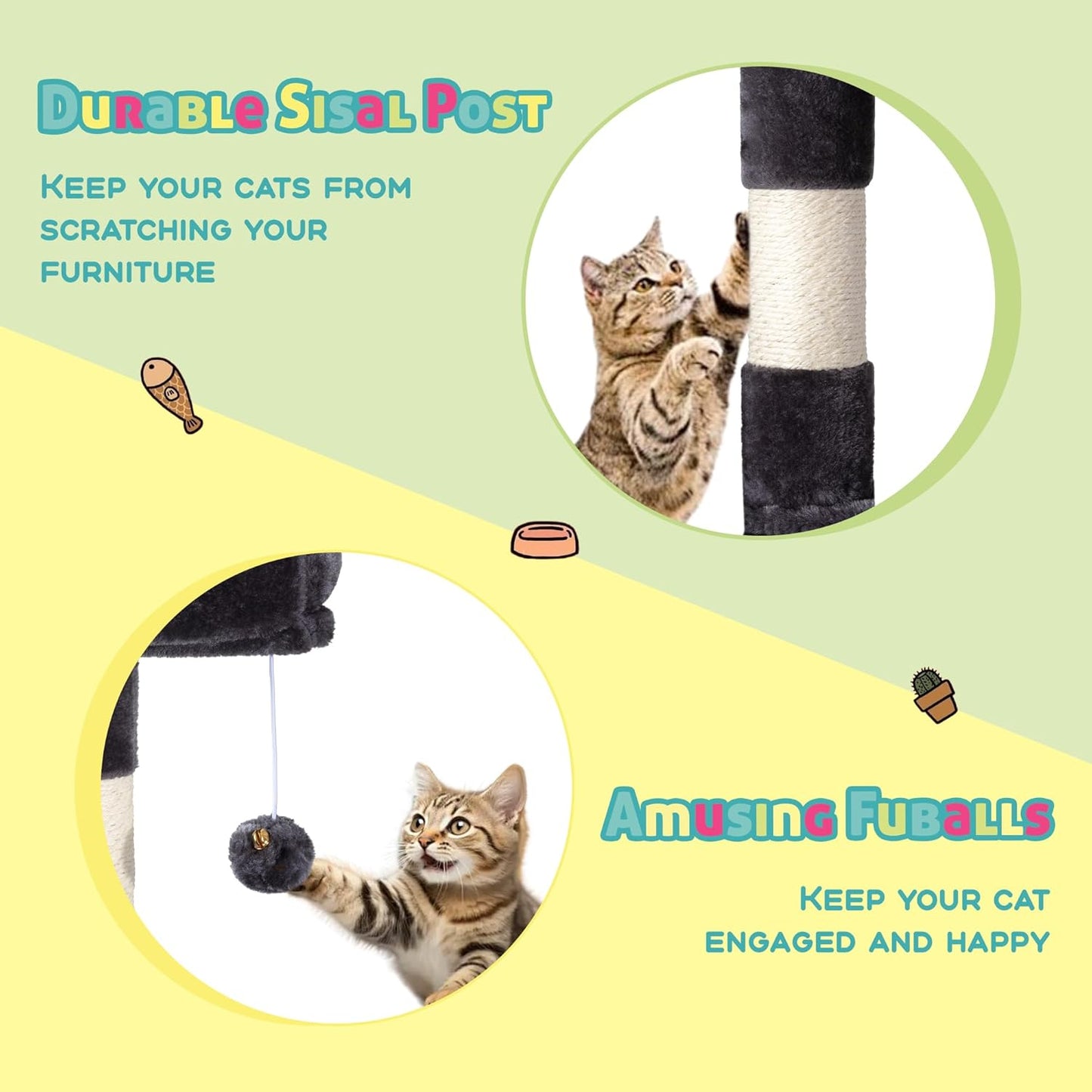 SHA CERLIN 73in Fan-Shaped Corner Cat Tower for Save Space/Multi-Level Tall Cat Tree for Indoor Kitties/Condo with Baskets/Cozy Perches/Sisal Scratching Posts/Pet Activity House/Dark Grey