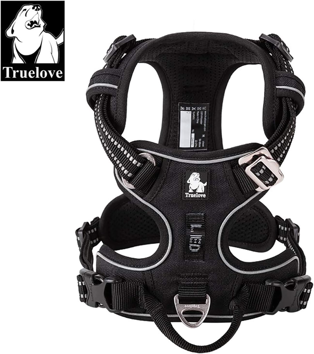 TRUE LOVE Dog Harness No Pull Nylon Reflective Pet Harness Adjustable Comfortable Control Step-in Brilliant Colors Truelove TLH56512 XL Black