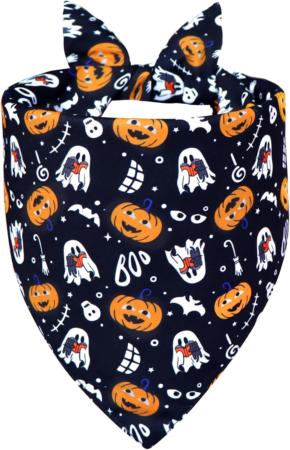 Halloween Dog Bandana for Large Dogs - Reversible Black Skull Pumpkin Print Scarf - Soft & Quick-Dry for Costume Parties