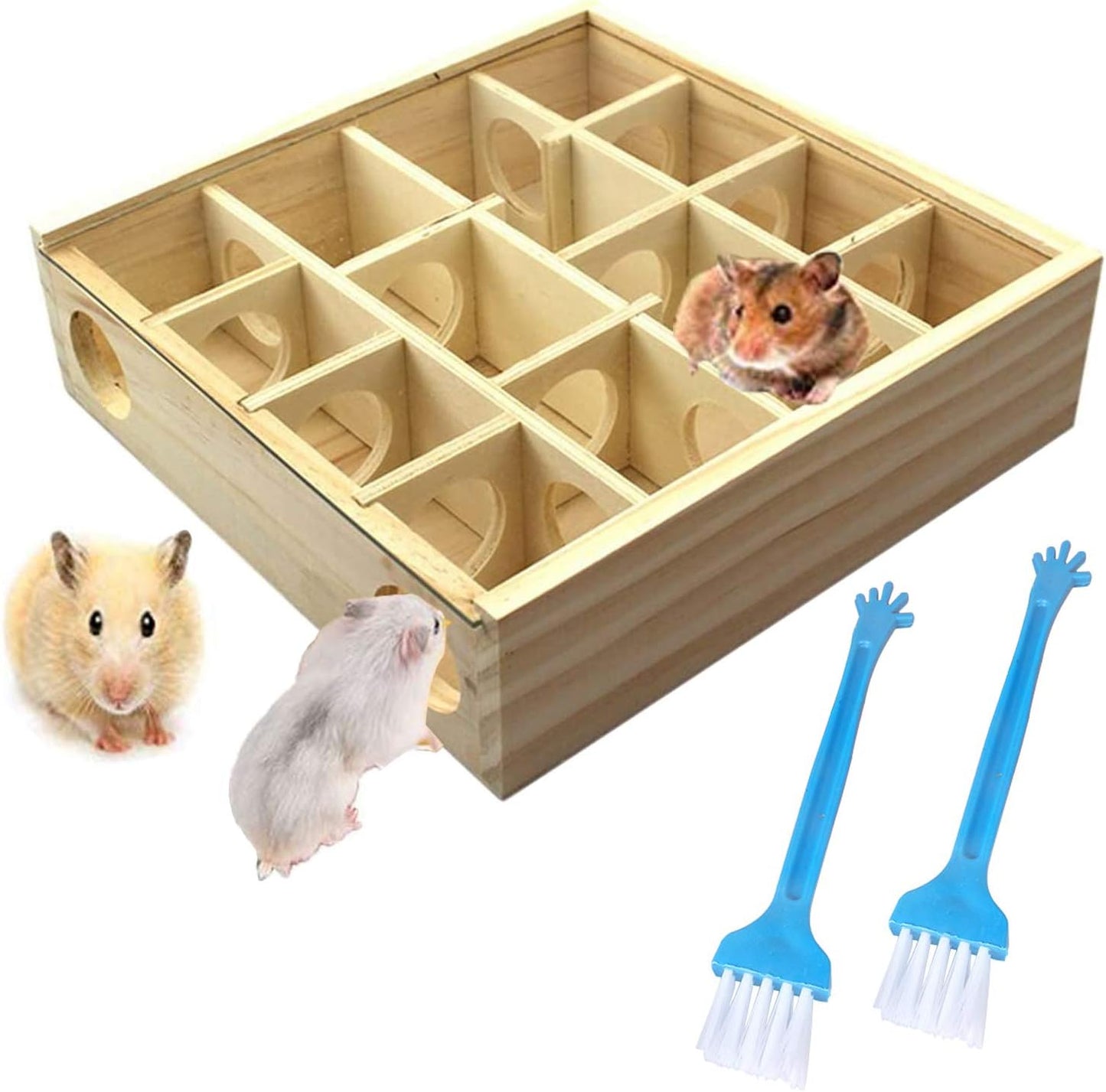 Allazone Wooden Maze Tunnel Toy with Cover, Small Pet Animals Sport Toy Funny Toy for Mice Dwarf Hamster Small Gerbil