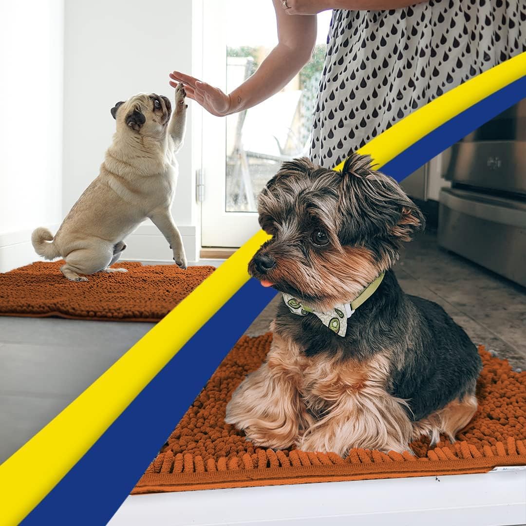 Muddy Mat® AS-SEEN-ON-TV Highly Absorbent Microfiber Door Mat and Pet Rug, Non Slip Thick Washable Area and Bath Mat Soft Chenille for Kitchen Bathroom Bedroom Indoor and Outdoor - Orange 24" x 96"