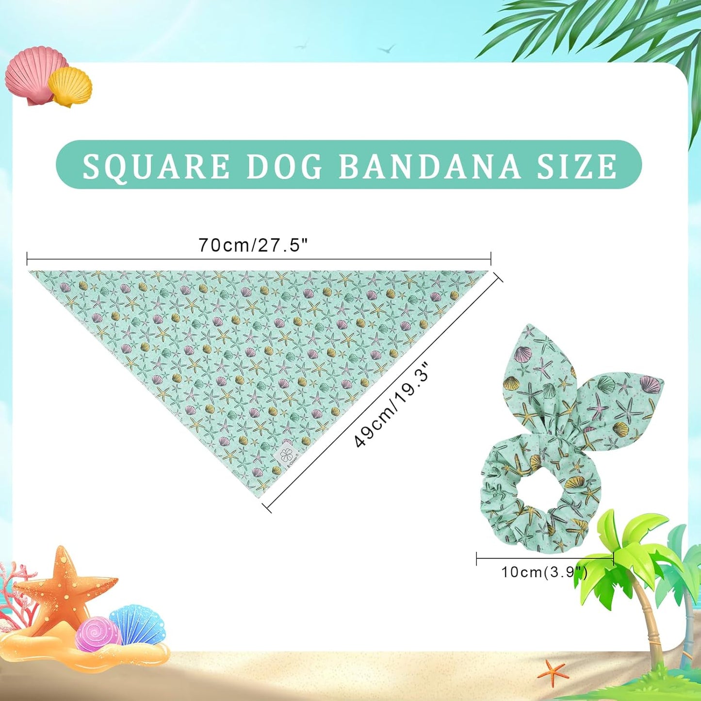 E-Clover Summer Starfish Dog Bandanas & Matching Scrunchie Set Blue Dog Scarf Bibs Pet Bandana with Bow Tie for Medium Large Dogs Owner Mom