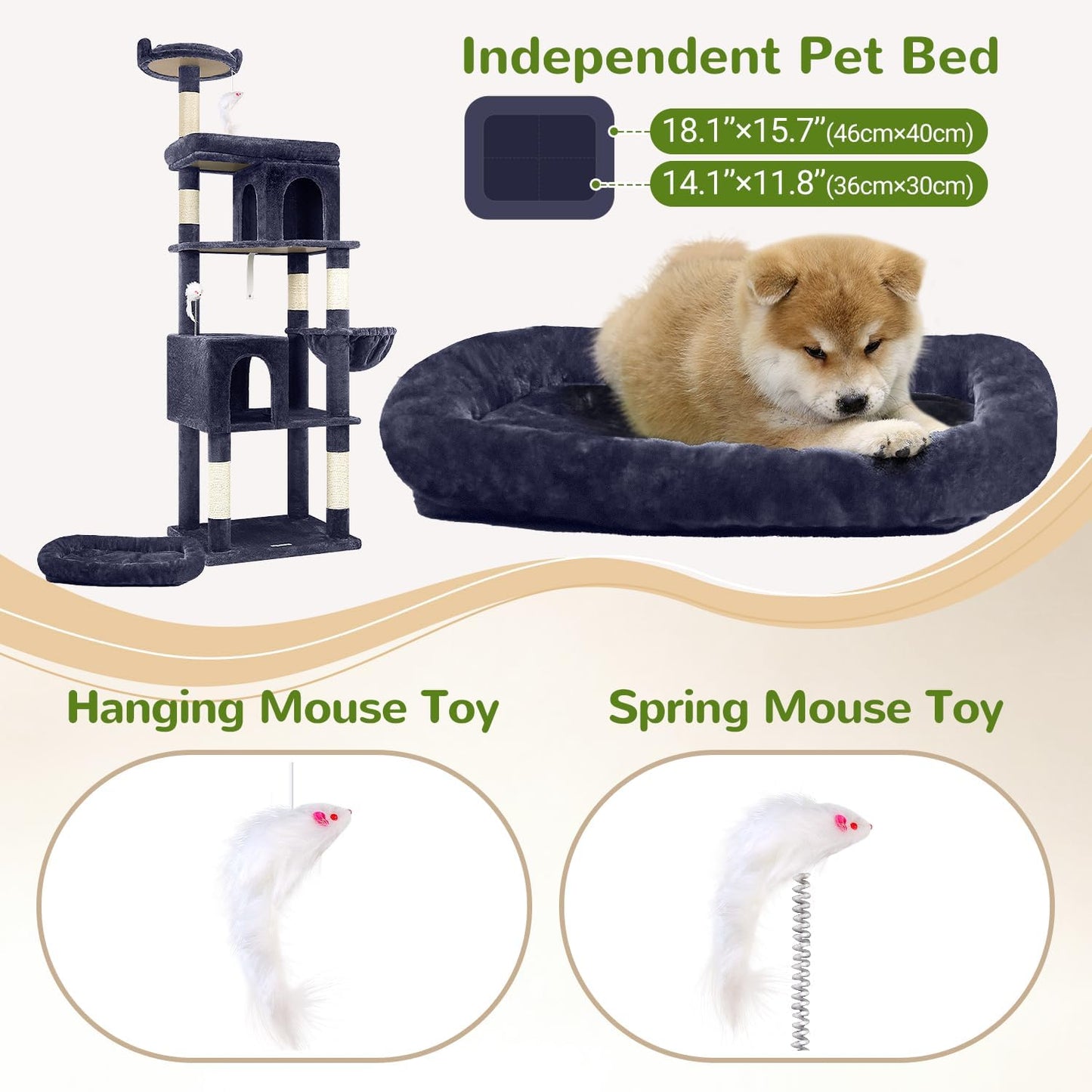 Globlazer Heavy Duty Cat Trees for Large Cats, Sturdy 72in Maine Coon Cat Tree for Large Cats 20 lbs+ Heavy Duty Cat Tower for Adult Biggest Cat with 6 Scratching Posts, Hammock, S72, Smoky Gray