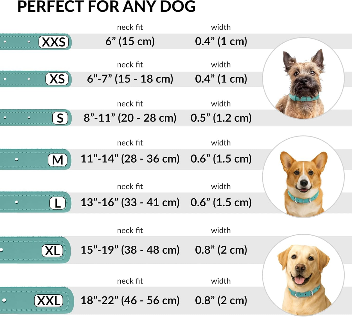 CollarDirect Rolled Leather Dog Collar, Soft Padded Round Puppy Collar, Handmade Genuine Leather Collar Dog Small Large Cat Collars 13 Colors (6-7 Inch, Mint Green Textured)