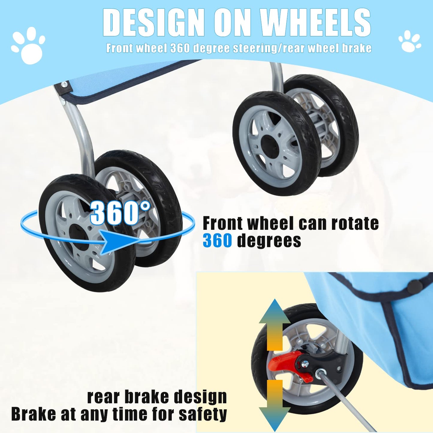 Dog Stroller, Folding 4 Wheels Pet Stroller for Small Medium Dog Cat Travel Carrier with Weather Cover Storage Basket Cup Holders Blue