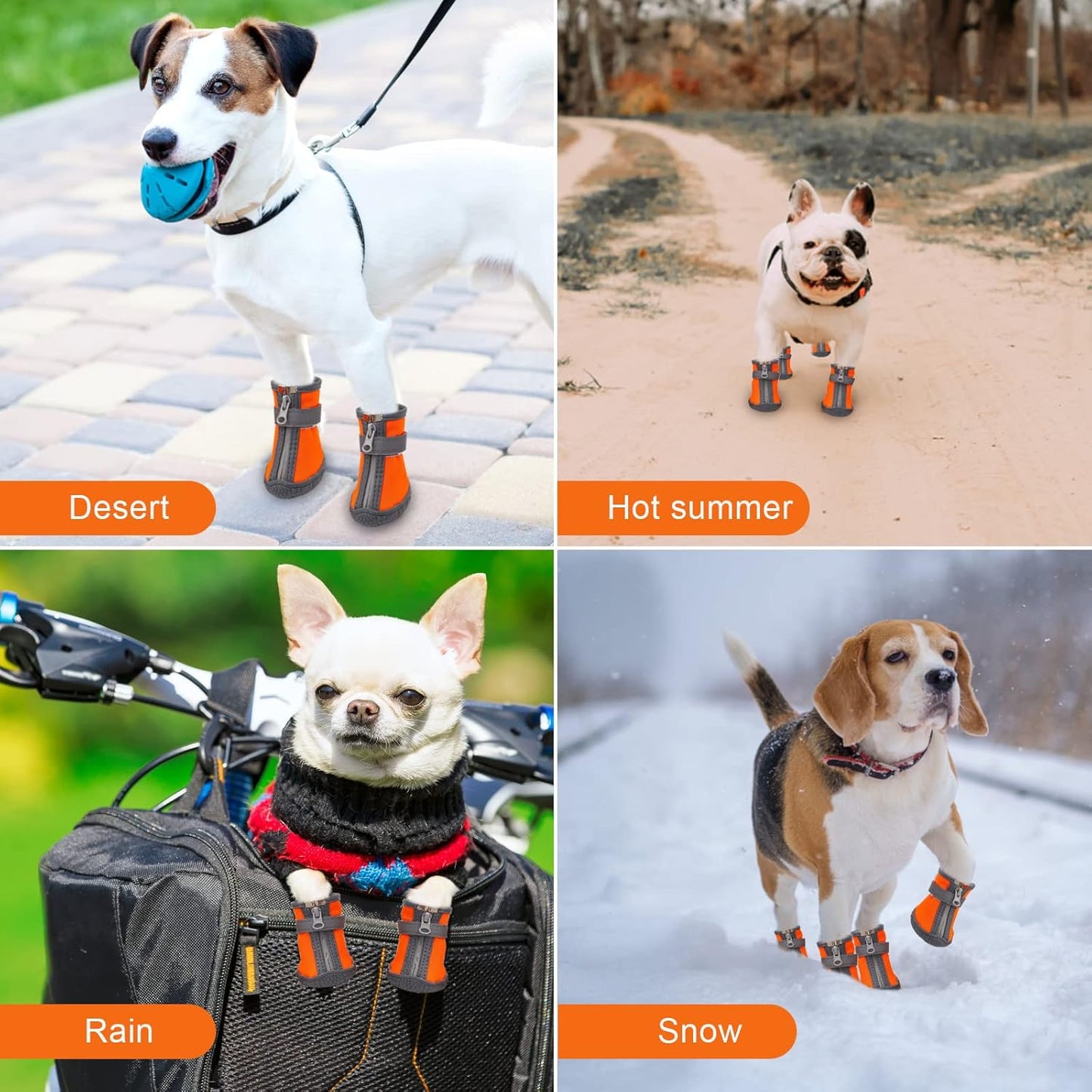 Dog Shoes for Small Dogs, Puppy Dog Boots & Paw Protector for Winter Snow Day, Summer Hot Pavement, Waterproof in Rain Weather, Ourdoor Hiking, Indoor Hardfloors with Anti Slip Sole 4PCS/Set