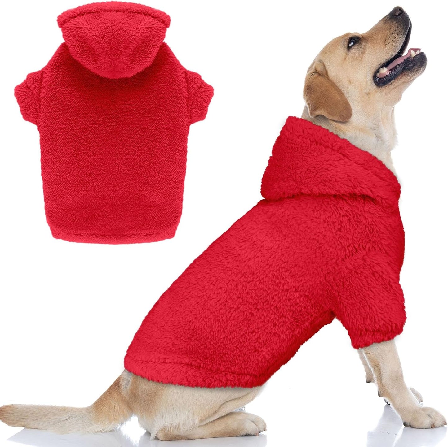 Fuzzy Dog Sweaters for Large Dogs Pet Hoodie Clothes Warm Soft Pet Coats Hooded Sweatshirt Dog Sweaters for Extra Large Dogs(Red-XL)