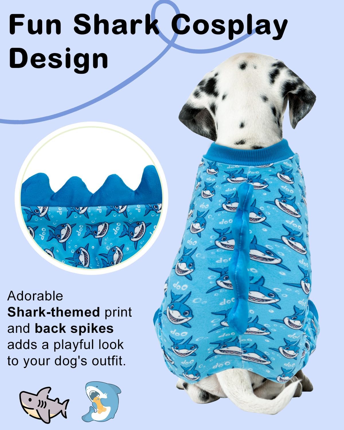 CuteBone Shark Costume Dog Pajamas, Stretchy Spandex Crystal Velvet Sleepwear Coat for Small Dogs, Soft & Warm Pet Outfit Clothes for Cold Weather, Cozy Pullover Design COSP07S