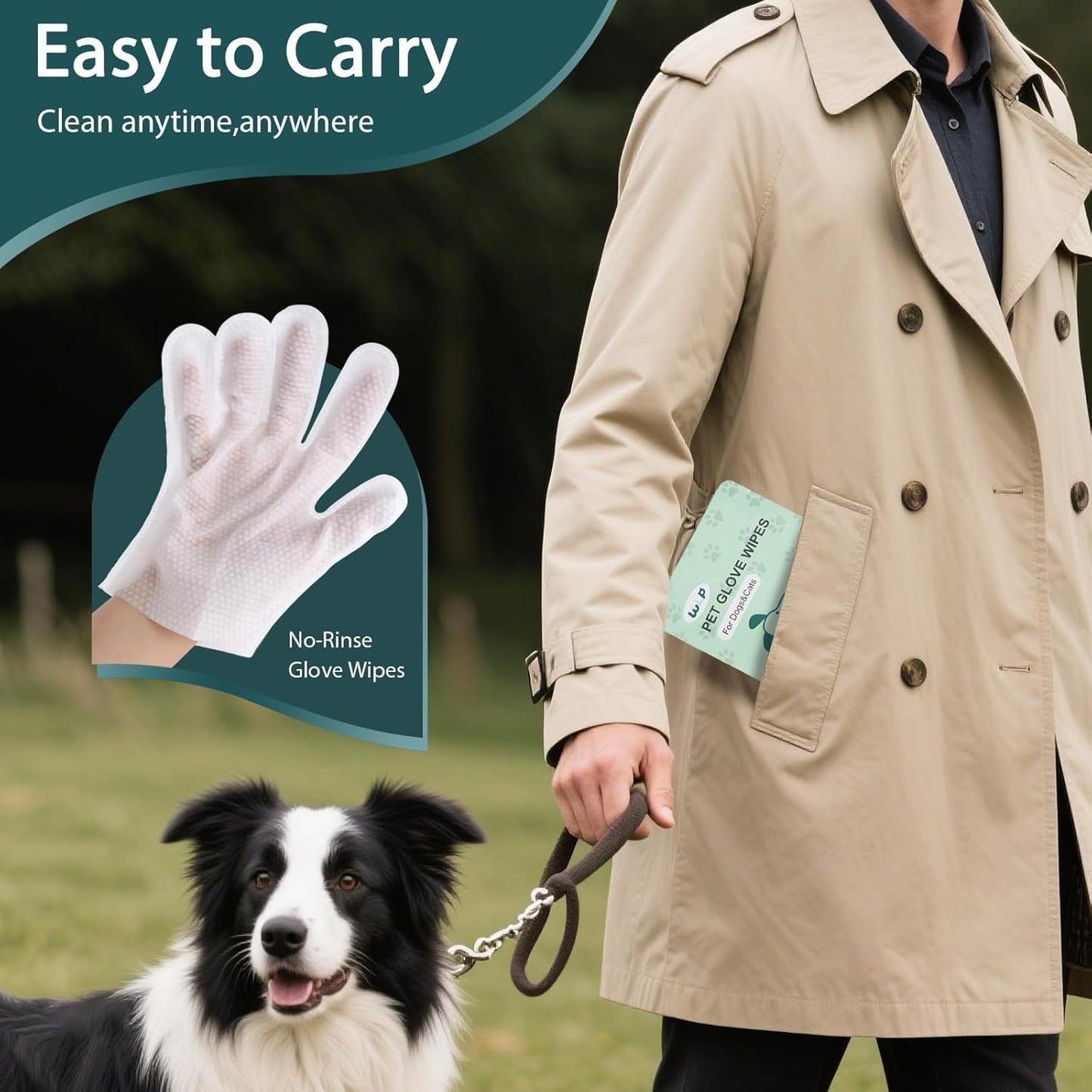 WLP 72 PCS Pet Cleaning and Deodorizing Glove Wipes for Dogs & Cats Hypoallergenic Pet Cleaning and Hydrating Glove Bath Wipes Enriched with Aloe & Jojoba Oil Individually Wrapped