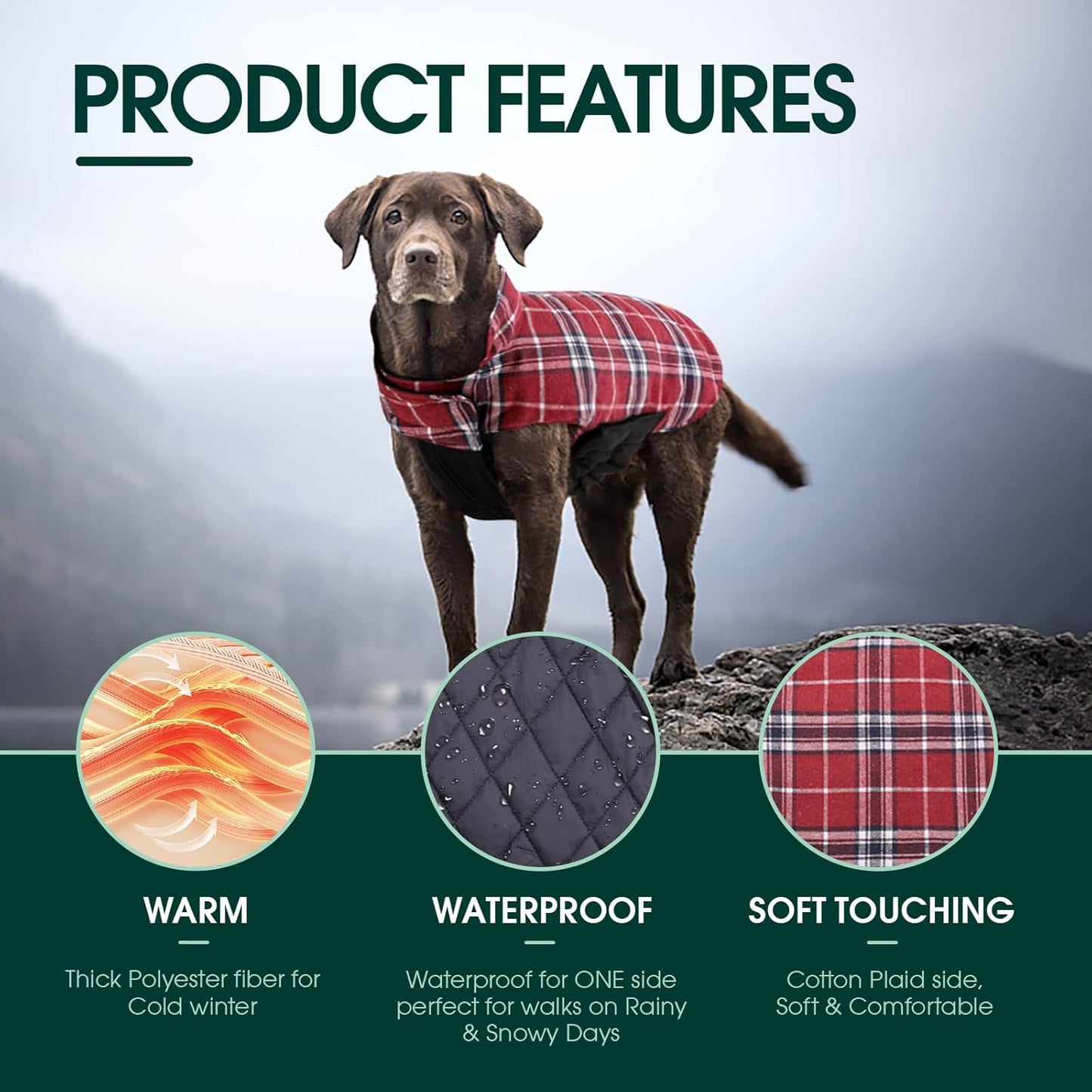 Kuoser Warm Dog Coat, Waterproof Dog Coats for X-Small Dogs, Adjustable Durable Doggie Winter Jacket Reversible Cozy Puppy Cold Weather Apparel from Small to Large Breed, Red XS