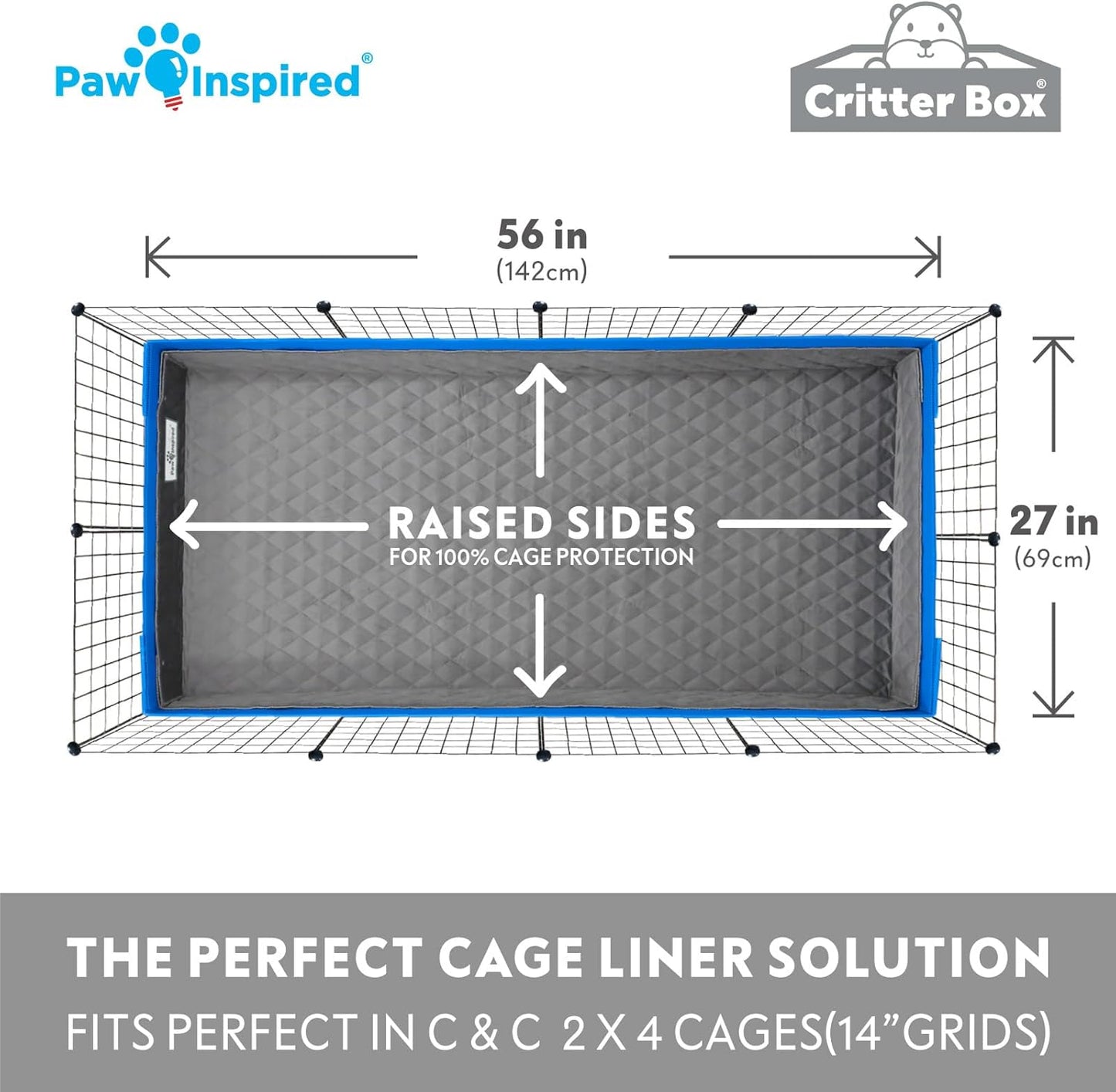 Paw Inspired Critter Box | Washable Guinea Pig Cage Liners with Raised Sides | Fleece Bedding for Guinea Pigs Rabbits, Hamsters, Small Animals | Edge Protected Pee Pads (C&C 2x4)