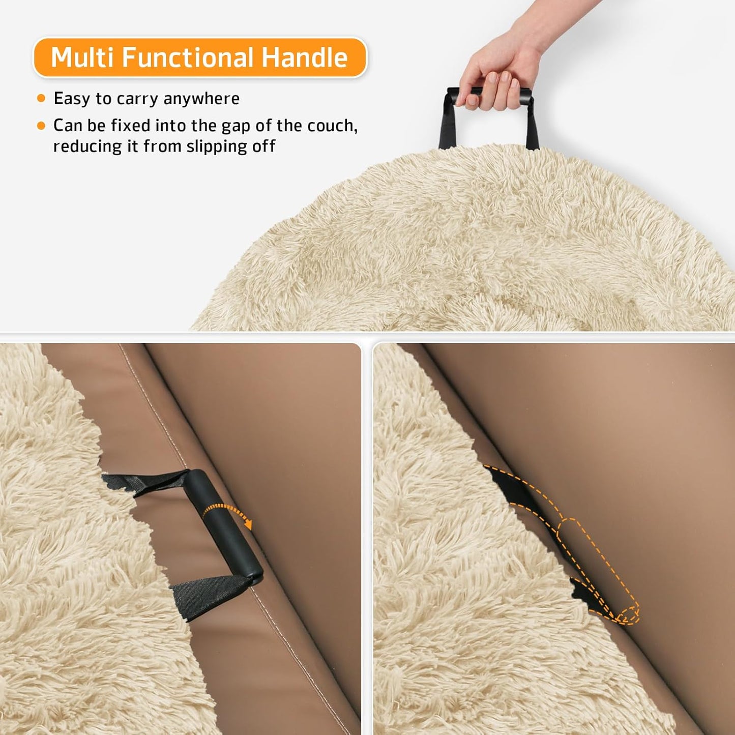 Calming Dog Bed Fluffy Plush Dog Mat for Furniture Protector with Removable Washable Cover for Large Medium Small Dogs and Cats (XS (31"x23.5"x5"), Beige)