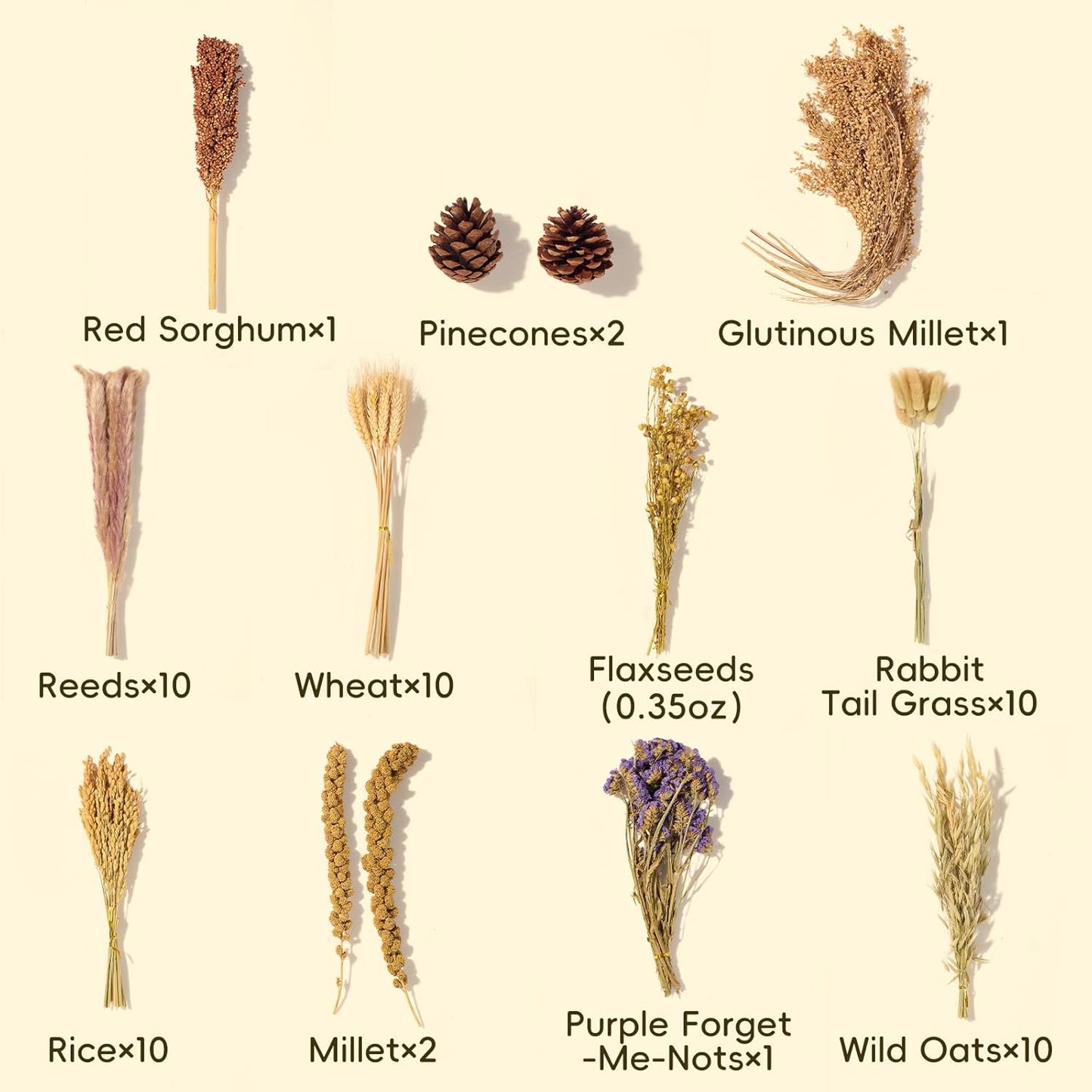 BUCATSTATE Natural Hamster Bedding - Flowers & Herbs & Sprays for Cage Habitat Decor - Treat Cereal Grain for Dwarf Syrian Gerbils, Mice, Rat, Forage, Enrichment (58PCS)