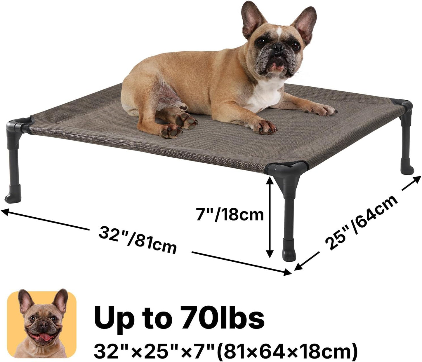 Veehoo Cooling Elevated Dog Bed, Portable Raised Pet Cot with Washable & Breathable Mesh, No-Slip Feet Durable Dog Cots Bed for Indoor & Outdoor Use, Medium, CWC1803-M