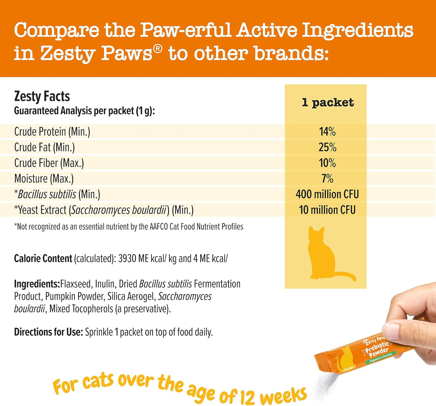 Zesty Paws Probiotics for Cats - Powder Meal Topper for Digestive, Immune System Support for Feline Biome - Premium DE111 Cat Probiotics for Digestive Health - Fiber & Yeast Extract - Pumpkin - 30 Ct