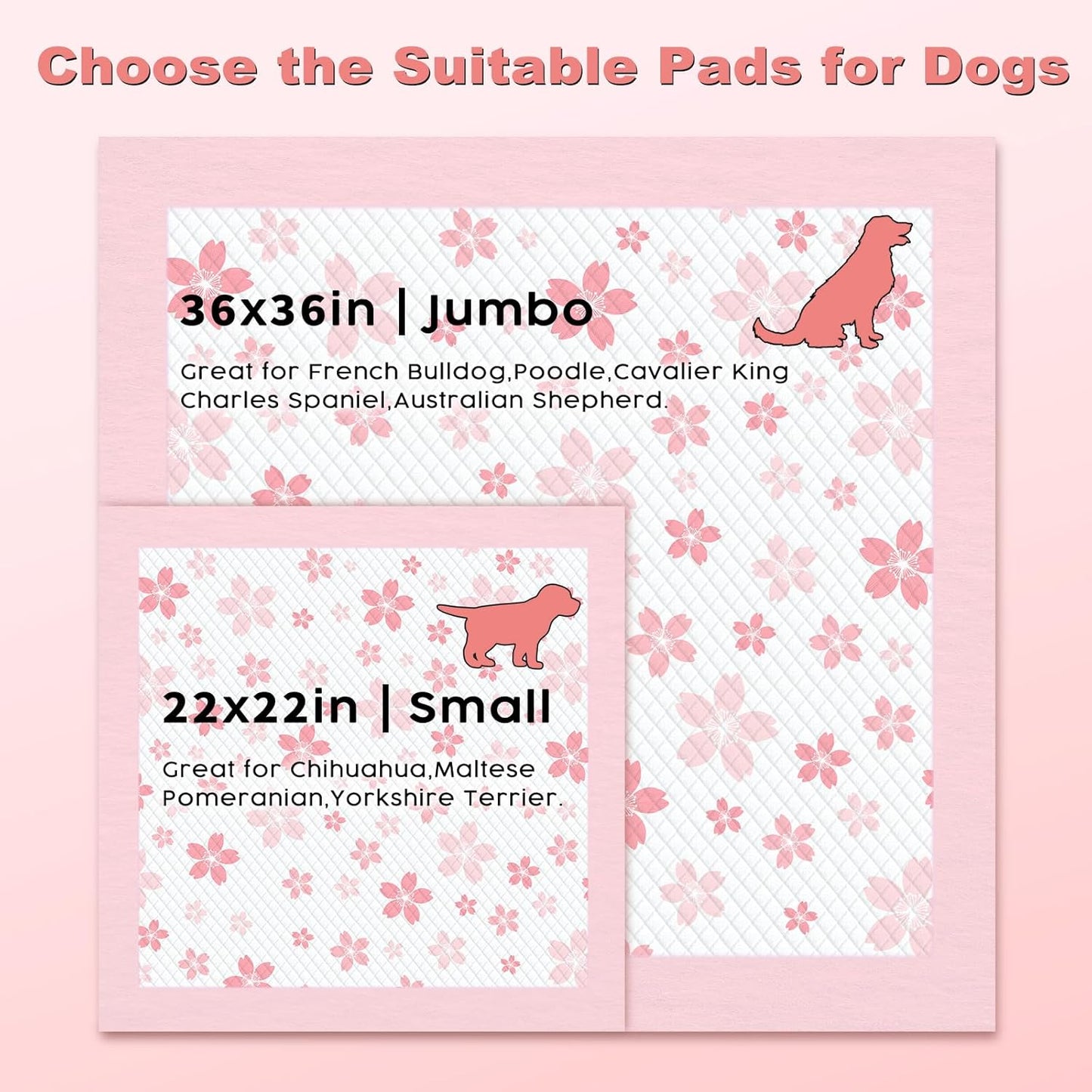MIZOK 36x36 Puppy Pads Pink, Dog Pee Pads Leak-Proof with Quick-Dry Surface, Dog Pads Extra Large with Cherry Blossom Prints, Pee Pads for Dogs Super Absorbent (30 Count)