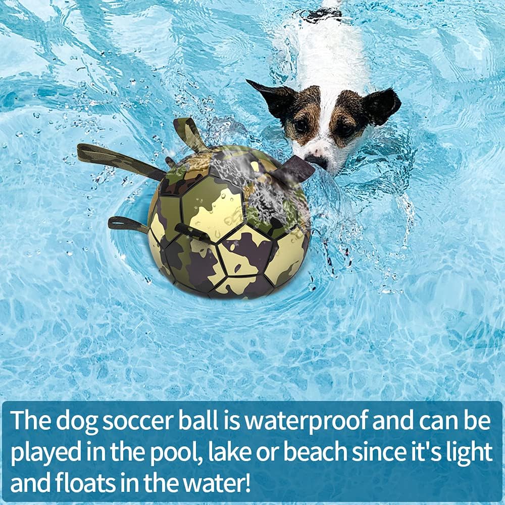 QDAN Dog Toys Soccer Ball, Interactive Toys for Tug of War, Dog Water Toy, Durable Dog Balls for Medium Large Dogs, Camouflage(8 inch)