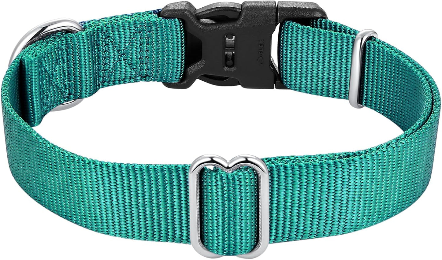 Mikivery Nylon Dog Collar with Quick Release Buckle Soft Adjustable Sturdy for Small Medium Large Dogs Teal,M