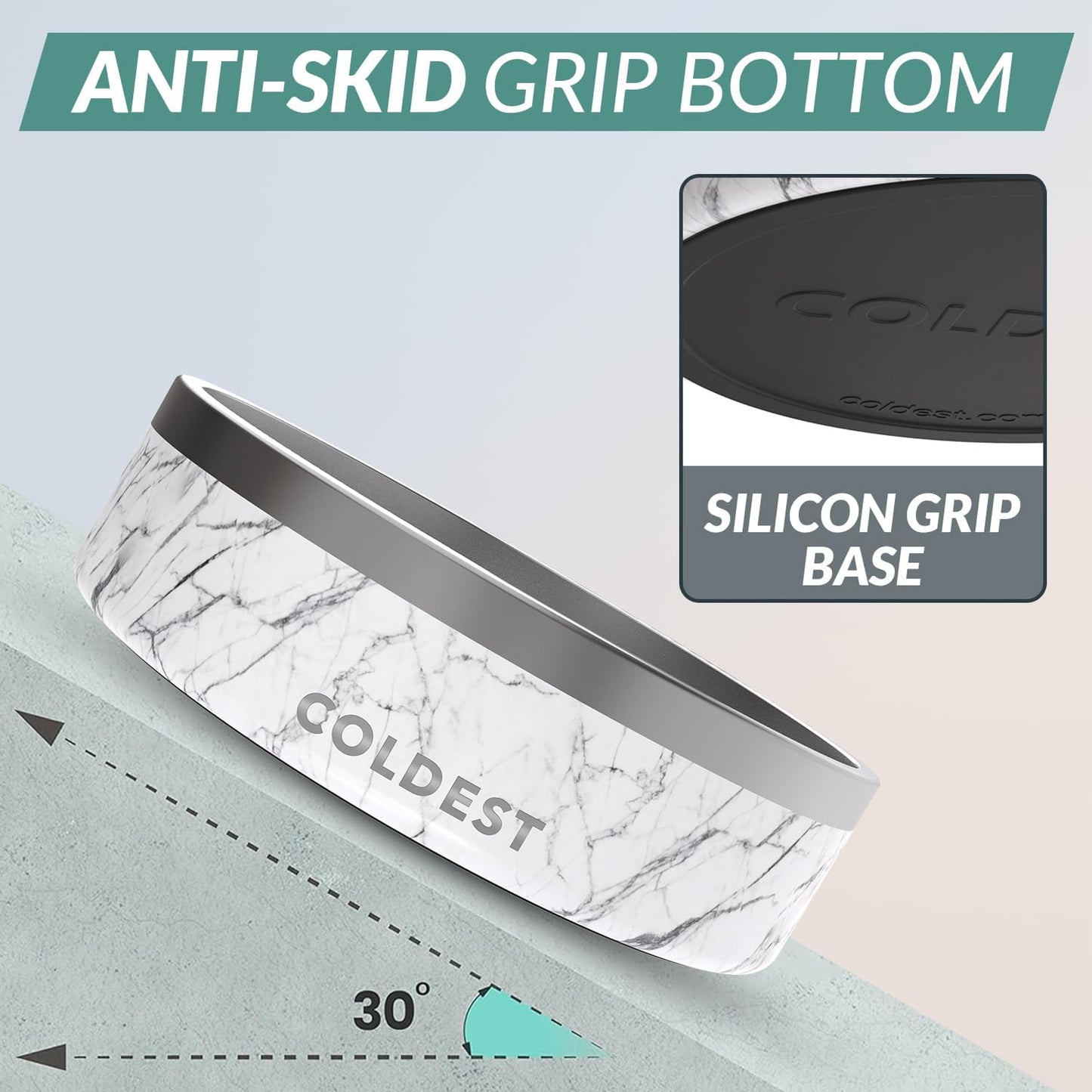 Coldest Dog Bowl - Anti Rust Metal & Non Slip Dog Bowls Large, Spill Proof Heavy Duty 3 Layers Insulated Dog Bowl - Food and Water Bowl for Dogs, Cats & Pets, Dishwasher Safe (42 oz, Carrara Marble)