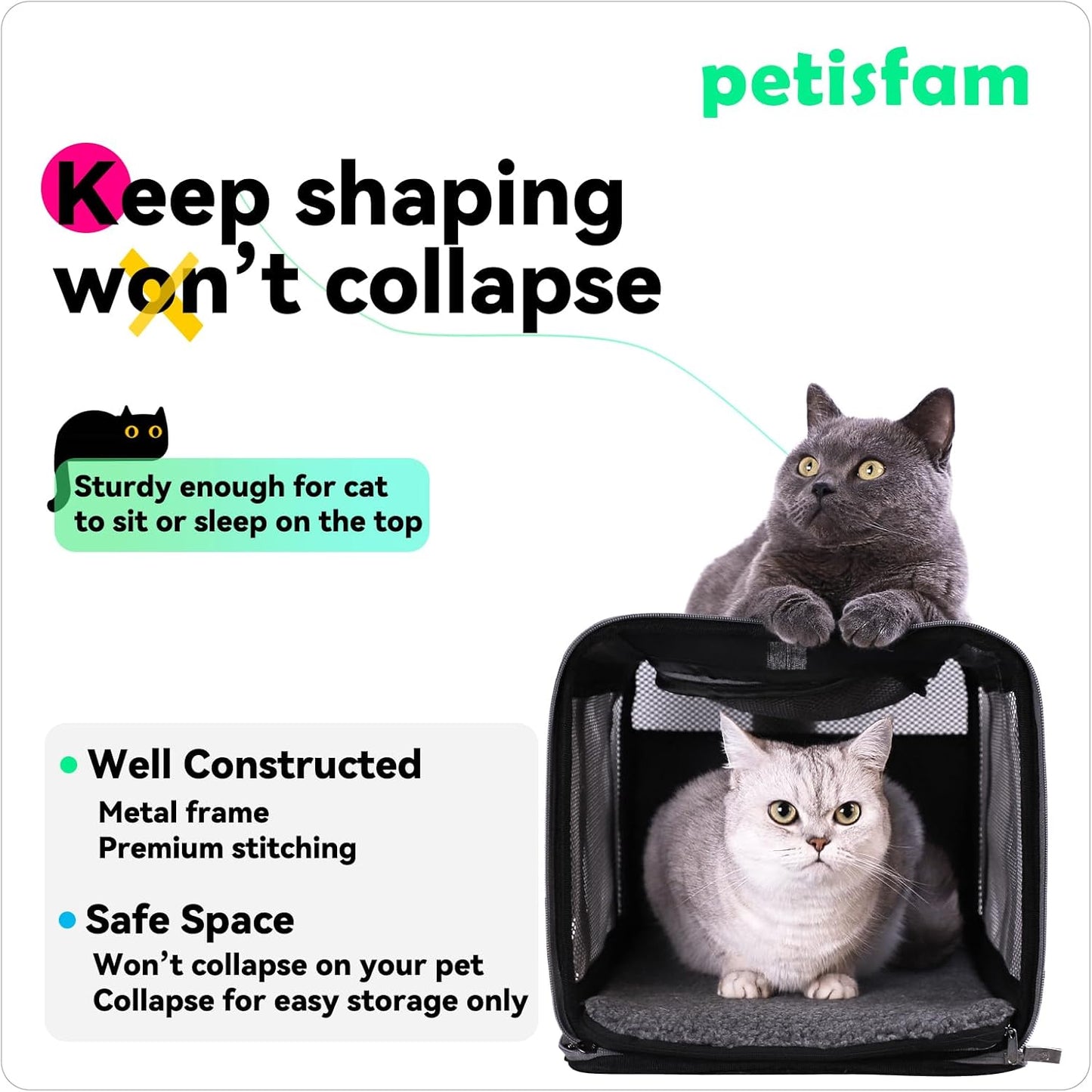 petisfam Soft Pet Carrier Bag for Cats and Puppy Under 20 lbs. Sturdy, Safe, Comfortable and Lightweight