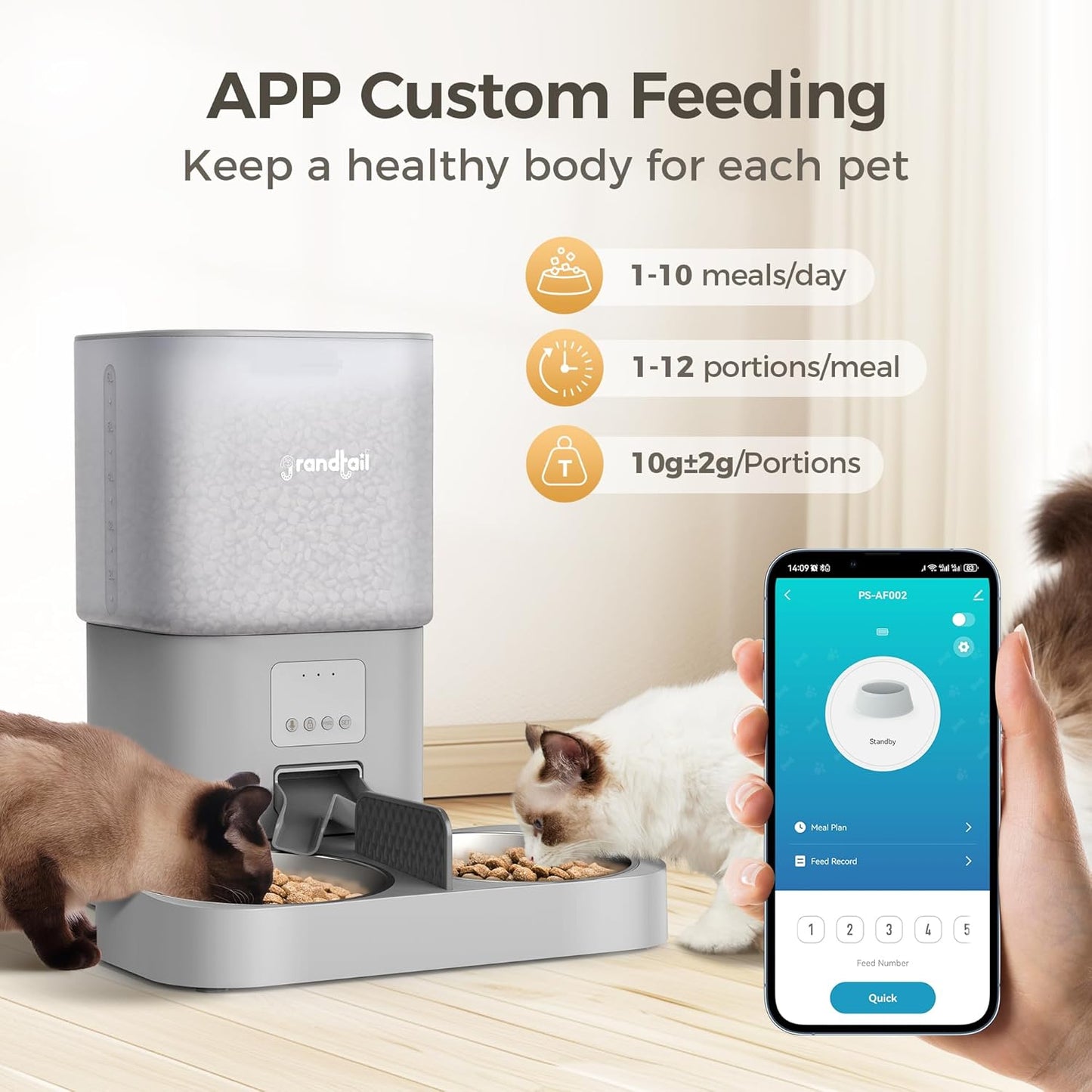 Automatic Cat Feeder, WiFi Dog Food Dispenser with APP Control for 2 Cats & Dogs, 6L Elevated Timed Dog Feeder Programmable 1-10 Meals,10s Meal Call,Dual Power Supply, 2 Stainless Bowls