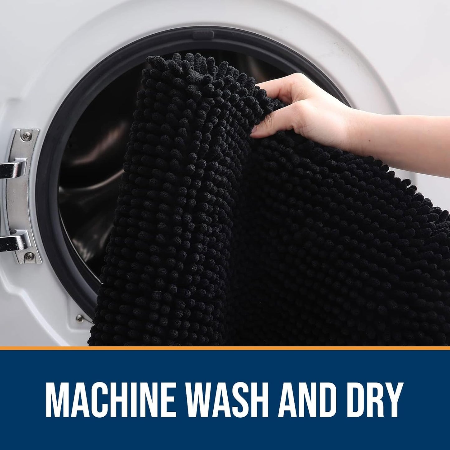 OLANLY Dog Door Mat for Muddy Paws 30x20, Absorbs Moisture and Dirt, Absorbent Non-Slip Washable Doormat, Quick Dry Chenille Mud Mat for Dogs, Entry Indoor Entryway Carpet for Inside Floor, Black