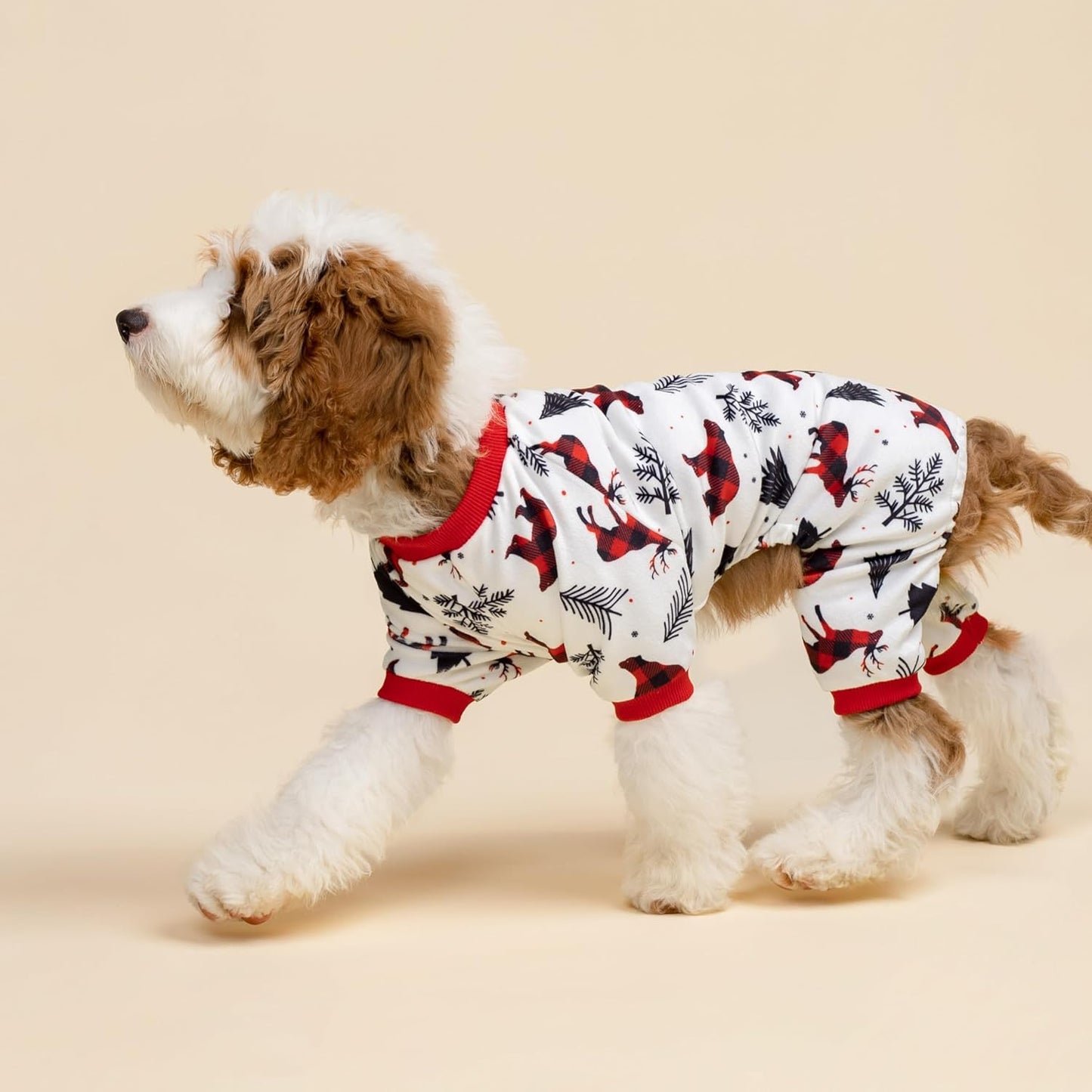 Fitwarm Reindeer Dog Christmas Pajamas, Winter Doggy Clothes for Small Dogs Boy Girl, Fleece Dog Onesie with Feet, Holiday Pet Outfit, Black, White, Red, Small