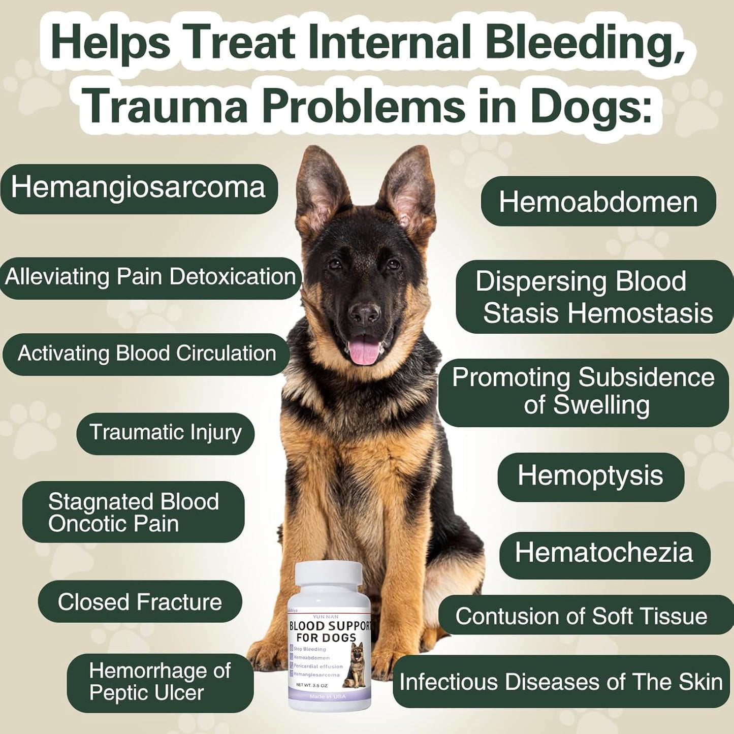 Quick Stop Bleeding for Dogs, Yunnan Sanqi Powder for Hemangiosarcoma, Hemoabdomen, Pericardial Effusion, Cancer Bleeding, Severe Bruising, Blood Support for Dogs, 100g