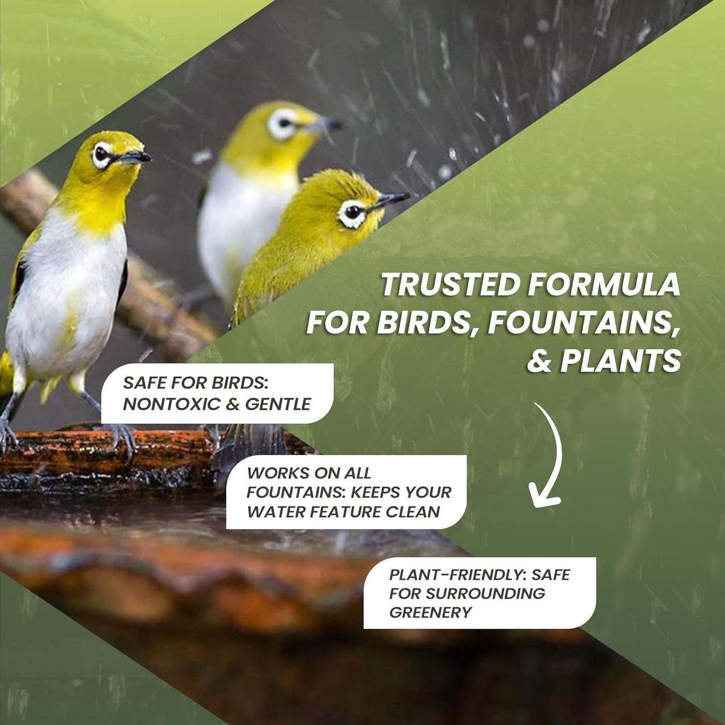 32oz Bird Bath Cleaner, Cleans 160 Gallons of Water, Ideal Fountain Cleaner Safe for Birds, Bird Bath Fountains Clarifier, Liquid Birdbath and Fountain Maintenance, Promotes Clean & Clear Water