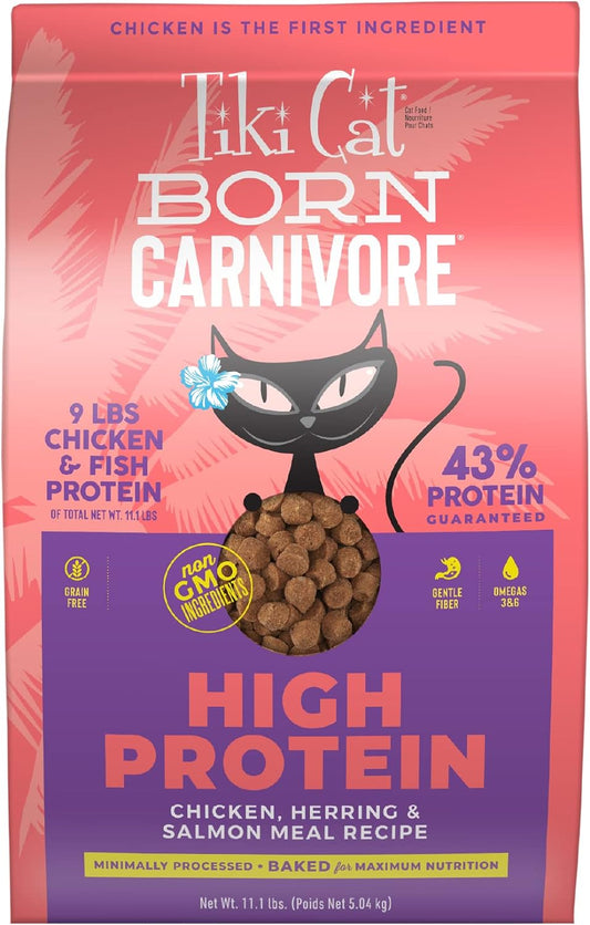 Tiki Cat Born Carnivore High Protein Dry Cat Food, Chicken, Herring & Salmon Meal, 11.1 lbs. Bag