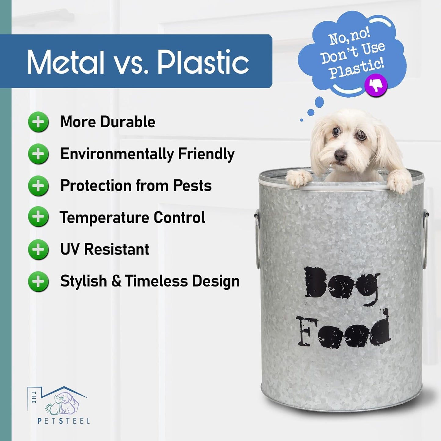 Small Dog 20lb Pet Food Storage Canister Dog Bin with Scoop – Durable & Airtight for Freshnesss, Minimalist Design & Recyclable, Small Metal Container for Kitchen Countertop