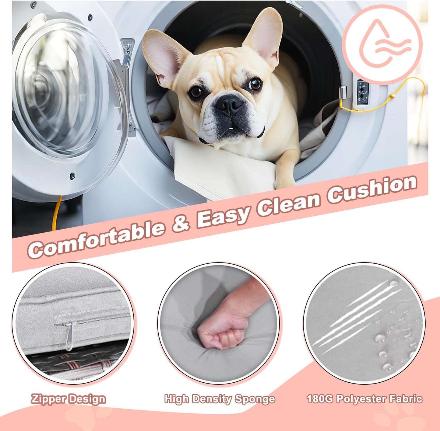 LEMBERI Outdoor Rattan Dog House with Canopy, Indoor Dog Bed for Small/Medium Dogs with Removable Cushion, Washable Cover, Dog Shelter for Patio, Deck, Yard, Pool, Black