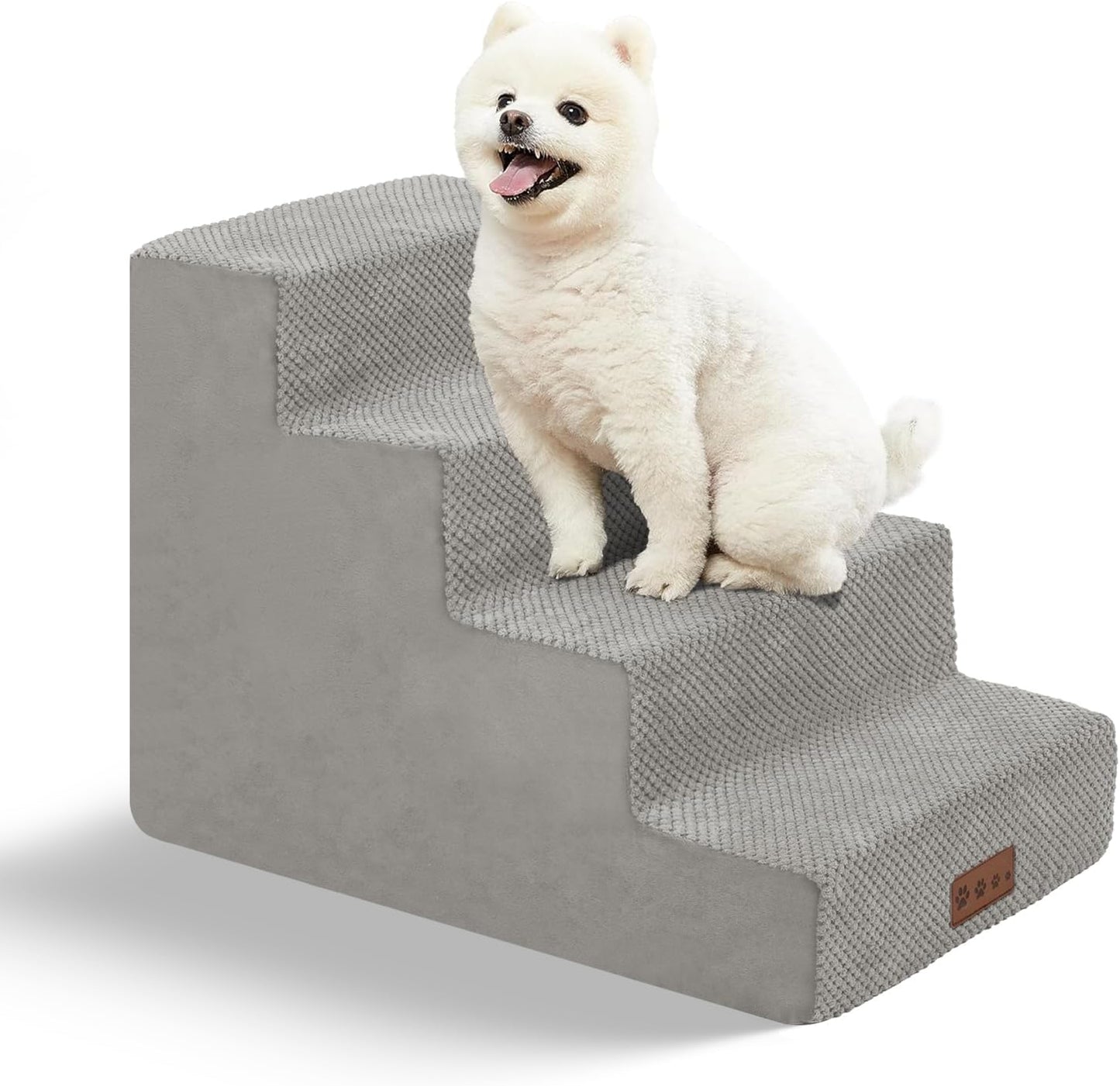 GGIB Non-Slip Pet Stairs for Small Dogs & Cats - 4-Step, Removable Washable Cover, Light Grey, 17" H