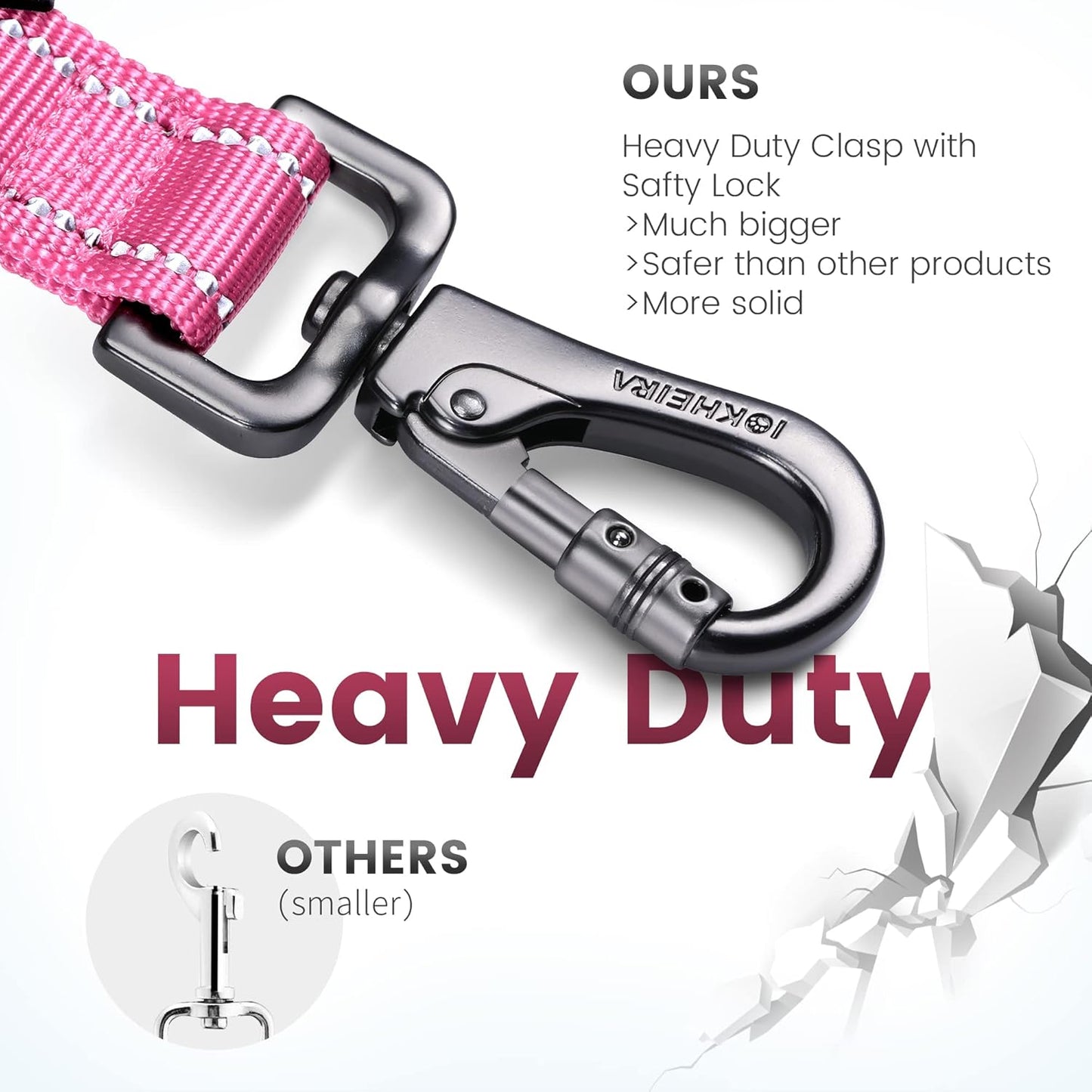 IOKHEIRA 6Ft /4Ft Dog Leash Rope for Large Dogs, Heavy Duty with Comfortable Padded Handle and Highly Reflective Threads,4-in-1 Multifunctional Dog Leashes with Car Seat Belt for Training (Pink)