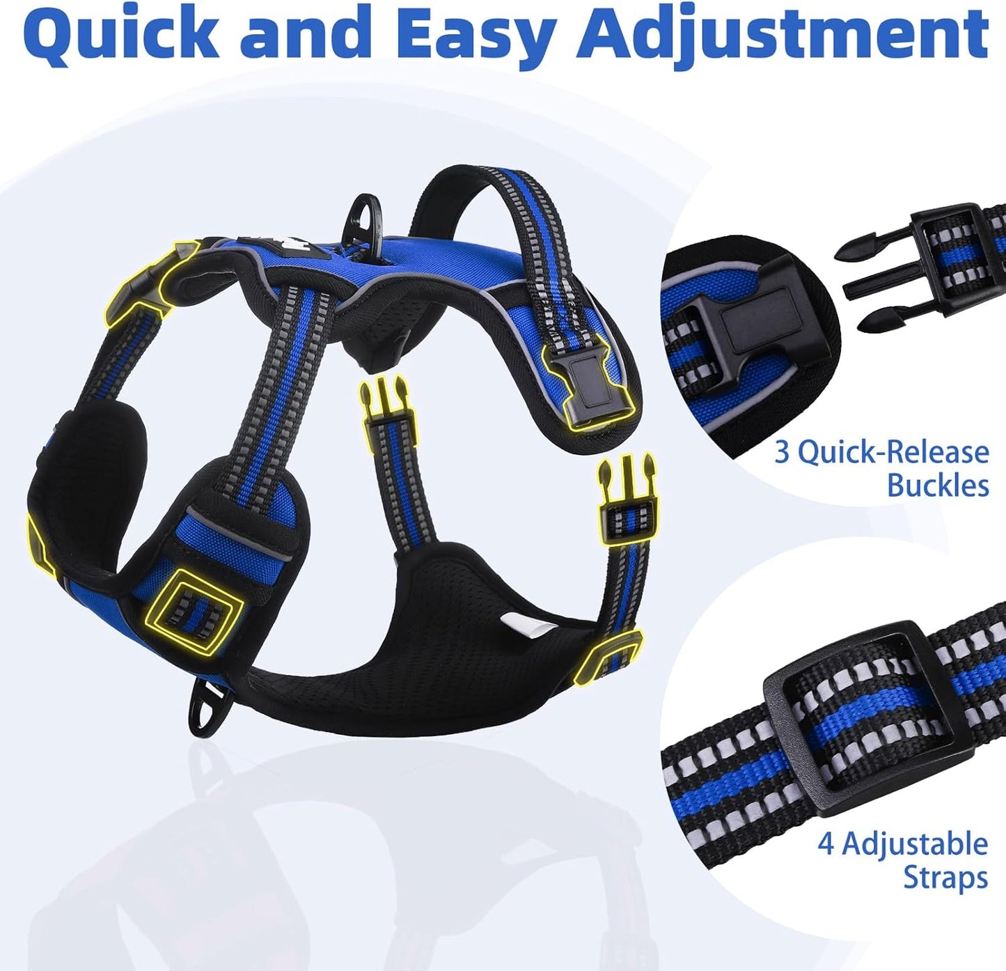 PUPTECK No Pull Dog Harness for Large, Adjustable Reflective Dog Harness with Handle Easy Control, Comfortable Soft Padded Pet Vest Harness for Large Dogs, Blue L