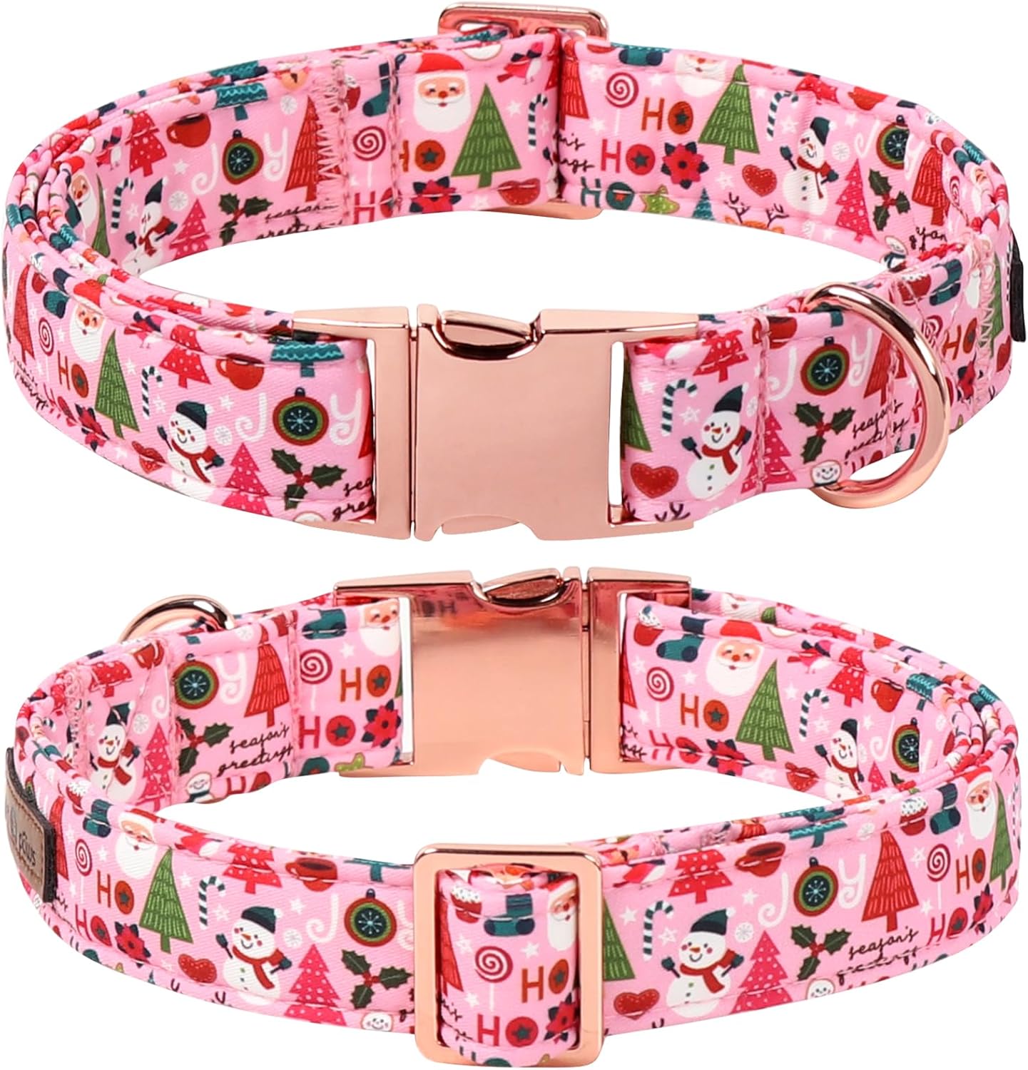 Lionet Paws Christmas Dog Collar with Bow tie,Cute Ho Christmas Tree Snowman Pink Dog Collar Bow Tie for X-Large Dogs Female, Neck 16-26 inches