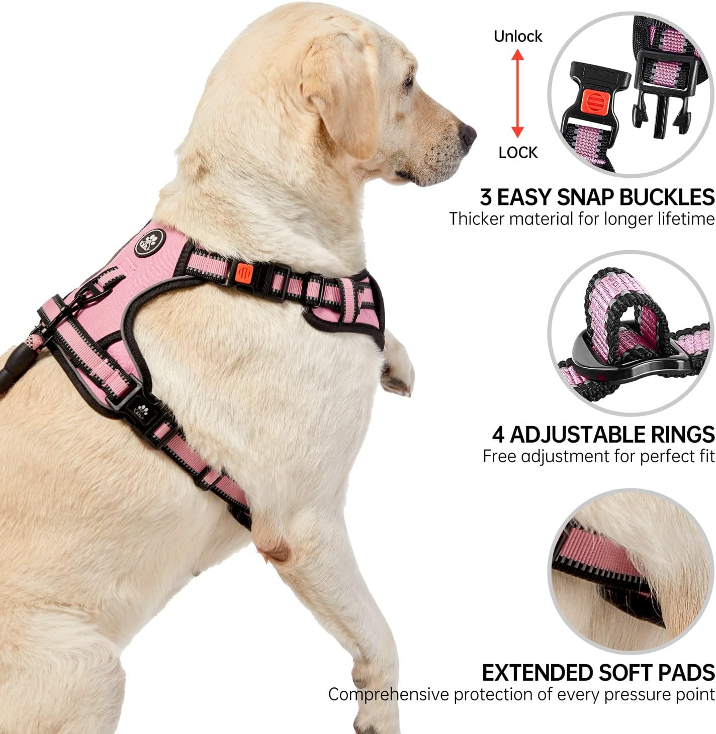 NESTROAD No Pull Dog Harness,Adjustable Oxford Dog Vest Harness with Leash,Reflective No-Choke Pet Harness with Easy Control Soft Handle for Large Dogs(X-Large,Pink)