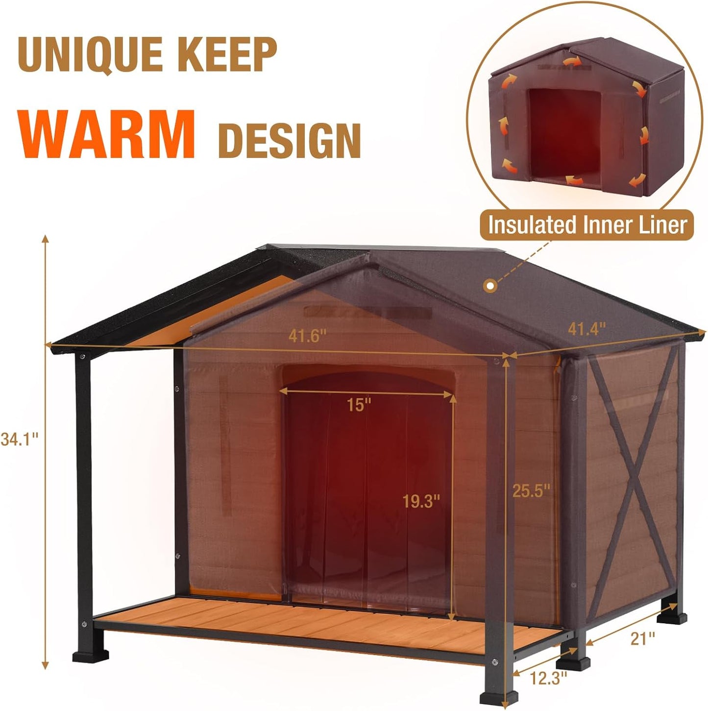 Extra Large Dog House Outdoor & Indoor, Insulated Liner Dog Kennel Weatherproof for Winter, 6 Sides All-Round Foam with Strong Metal Chew Proof Frame, for Small Medium Large Dogs