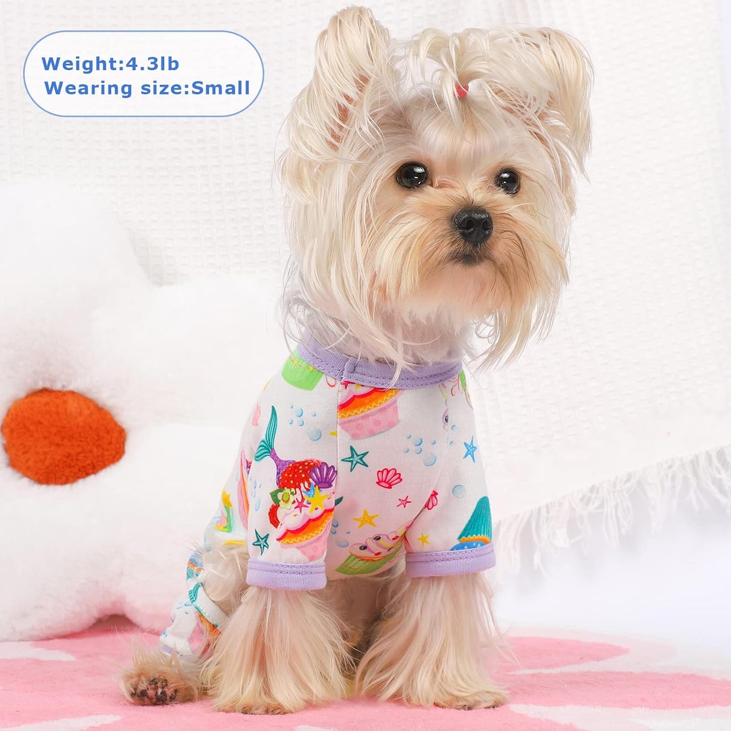 Dog Pajamas Summer Fall Dog Clothes for Small Dogs Girl Boy Soft Stretchy Medium Size Pajamas Cute Cake Puppy Pjs Onesies Pet Jumpsuit Apparel, Cake Purple, XXL