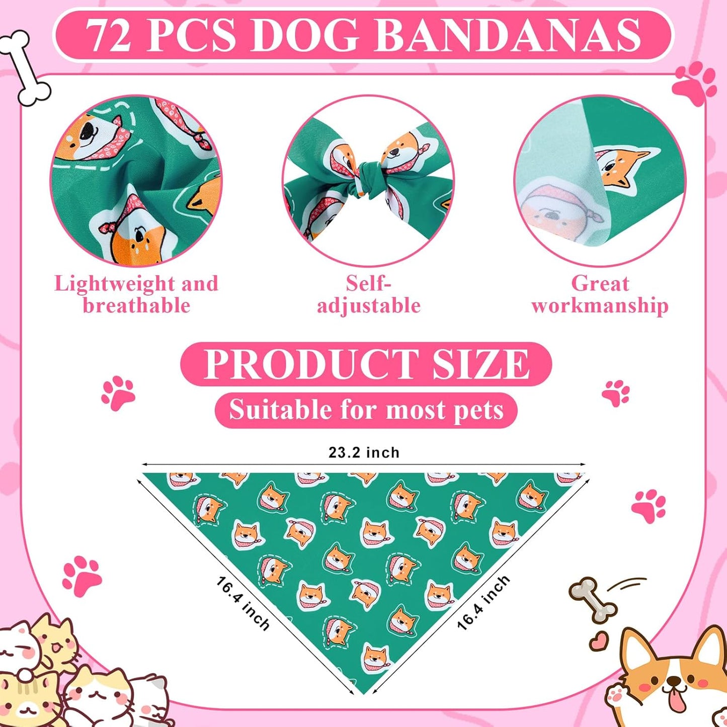 72 Pcs Paw Dog Bandanas Bulk Pet Triangle Scarf Cat Bibs Puppy Scarf Pet Bandanas for Puppy Cat Birthday Party Costume