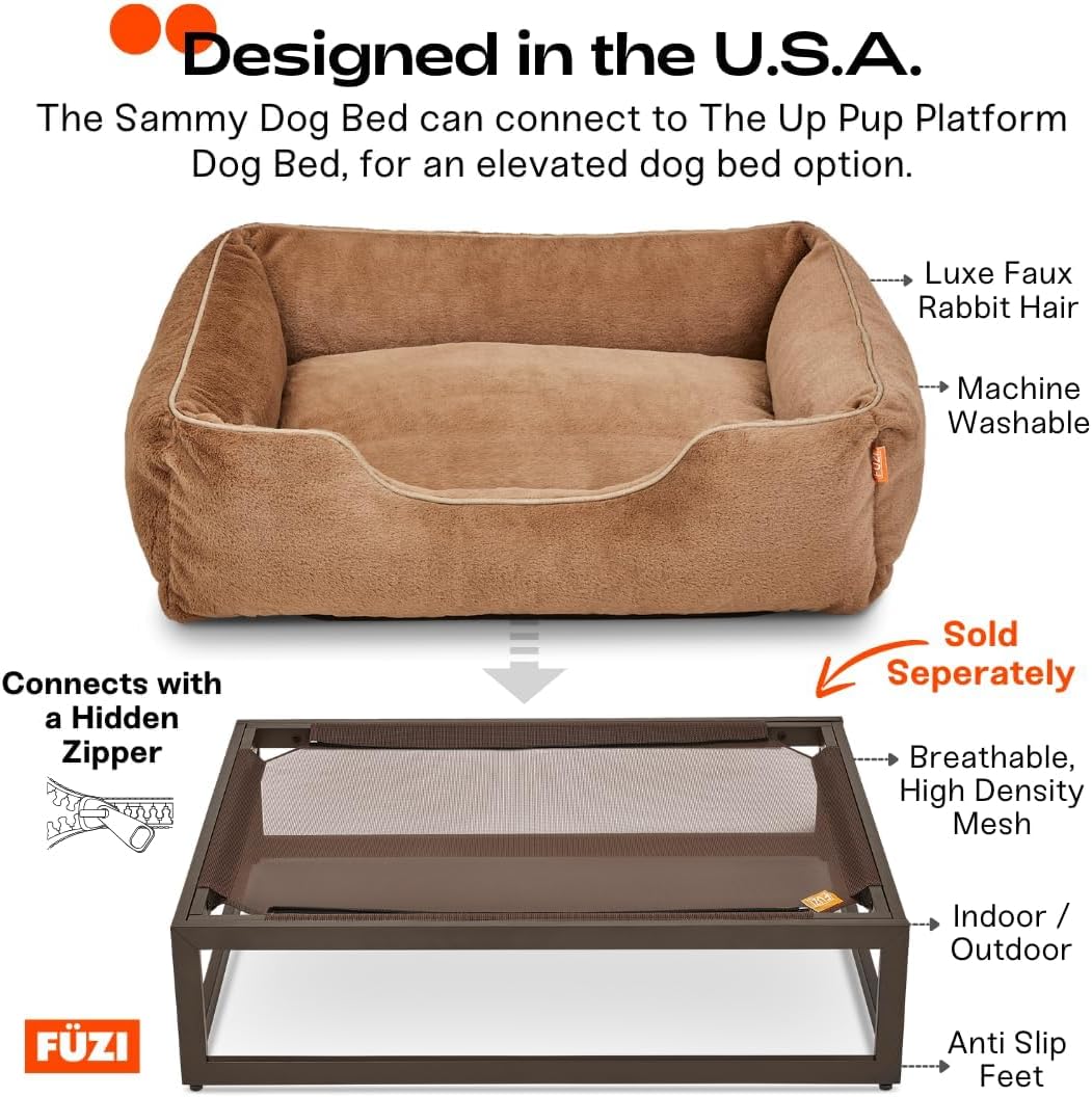 FUZI Luxury Aesthetic Dog Bed with Extra Cover for Large Dogs, Washable Pet Couch, Pet Bed with Sides, Non-Slip Bottom, Soft and Durable Calming Dog Bed, Faux Rabbit Fur, Large 35.6x28.5x9.5 Dark Grey